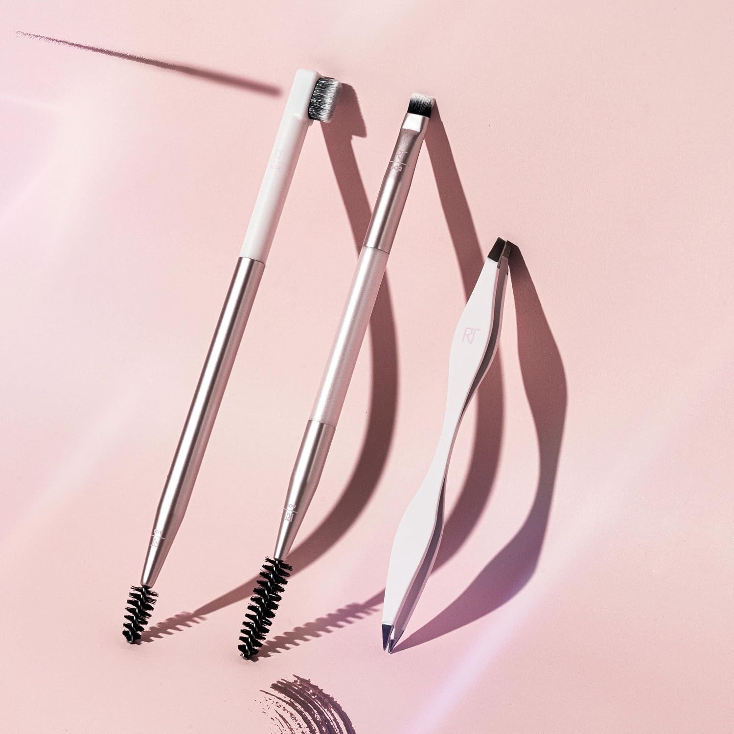 image:imageReal Techniques Brow Shaping Set Spoolie Tweezers amp Brow Brushes DualEnded Tools For Styling amp Shaping Eyebrows Get Full Fluffy Brows Multiuse Brushes CrueltyFree 3 Piece SetBrow Shaping Set