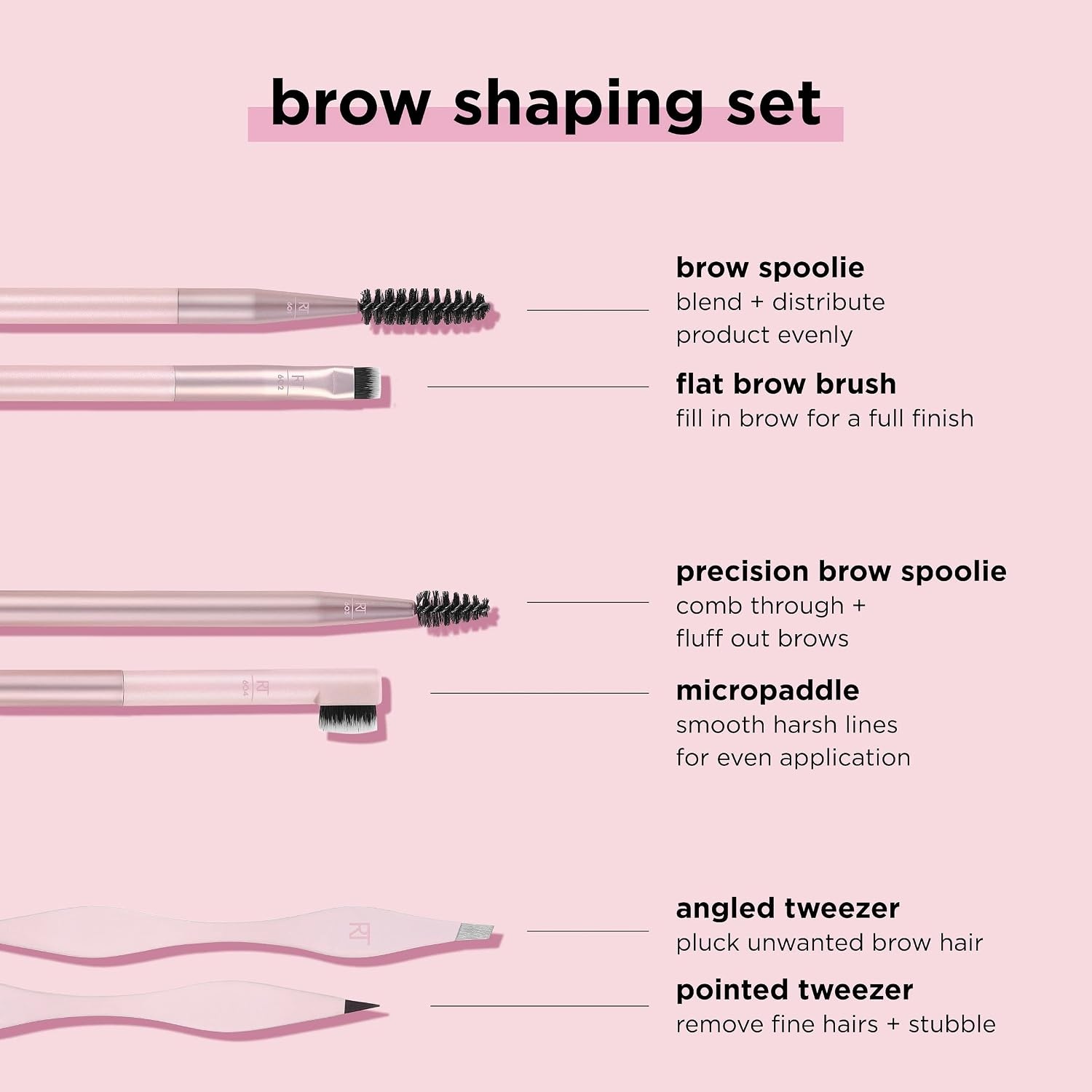 image:imageReal Techniques Brow Shaping Set Spoolie Tweezers amp Brow Brushes DualEnded Tools For Styling amp Shaping Eyebrows Get Full Fluffy Brows Multiuse Brushes CrueltyFree 3 Piece SetBrow Shaping Set