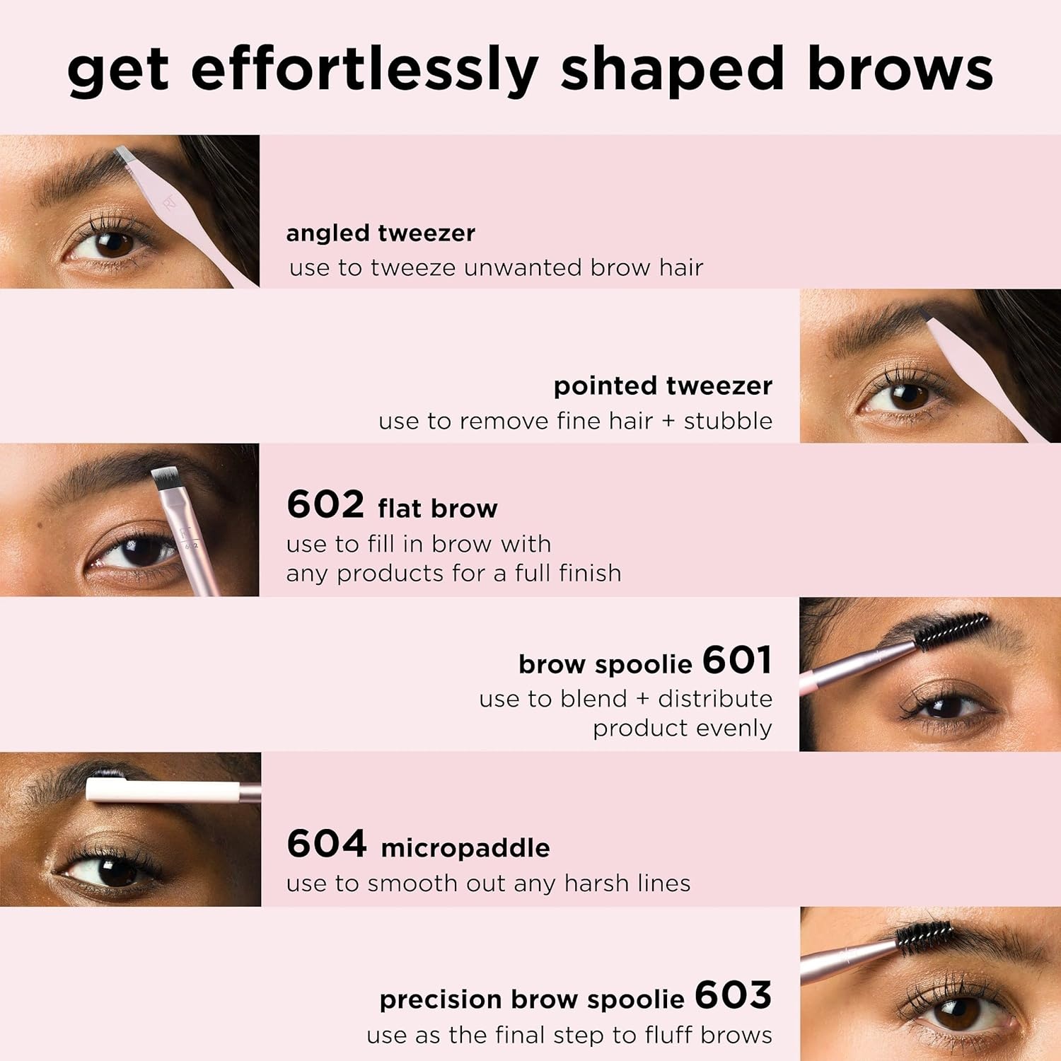 image:imageReal Techniques Brow Shaping Set Spoolie Tweezers amp Brow Brushes DualEnded Tools For Styling amp Shaping Eyebrows Get Full Fluffy Brows Multiuse Brushes CrueltyFree 3 Piece SetBrow Shaping Set