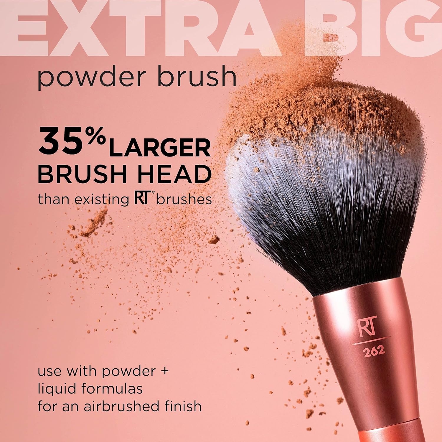 image:imageReal Techniques Extra Big Finishing Brush Large Makeup Brush For Powder Bronzer Highlight amp Contour XL Oversized Fan Brush For Quick Application CrueltyFree Synthetic Bristles 1 CountPink