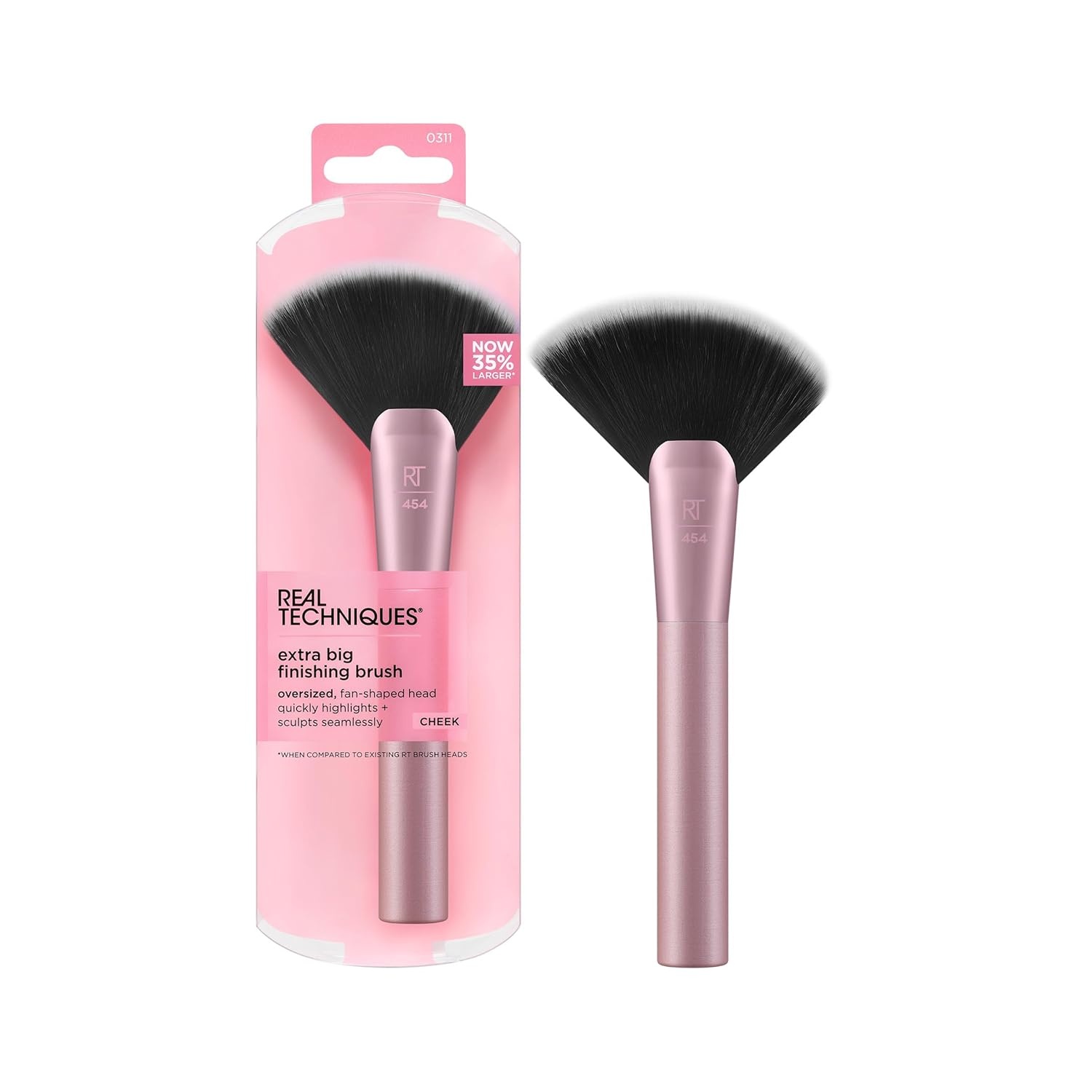 image:imageReal Techniques Extra Big Finishing Brush Large Makeup Brush For Powder Bronzer Highlight amp Contour XL Oversized Fan Brush For Quick Application CrueltyFree Synthetic Bristles 1 CountPink