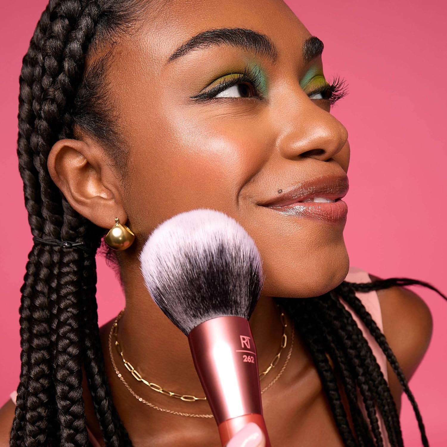 image:imageReal Techniques Extra Big Finishing Brush Large Makeup Brush For Powder Bronzer Highlight amp Contour XL Oversized Fan Brush For Quick Application CrueltyFree Synthetic Bristles 1 CountPink