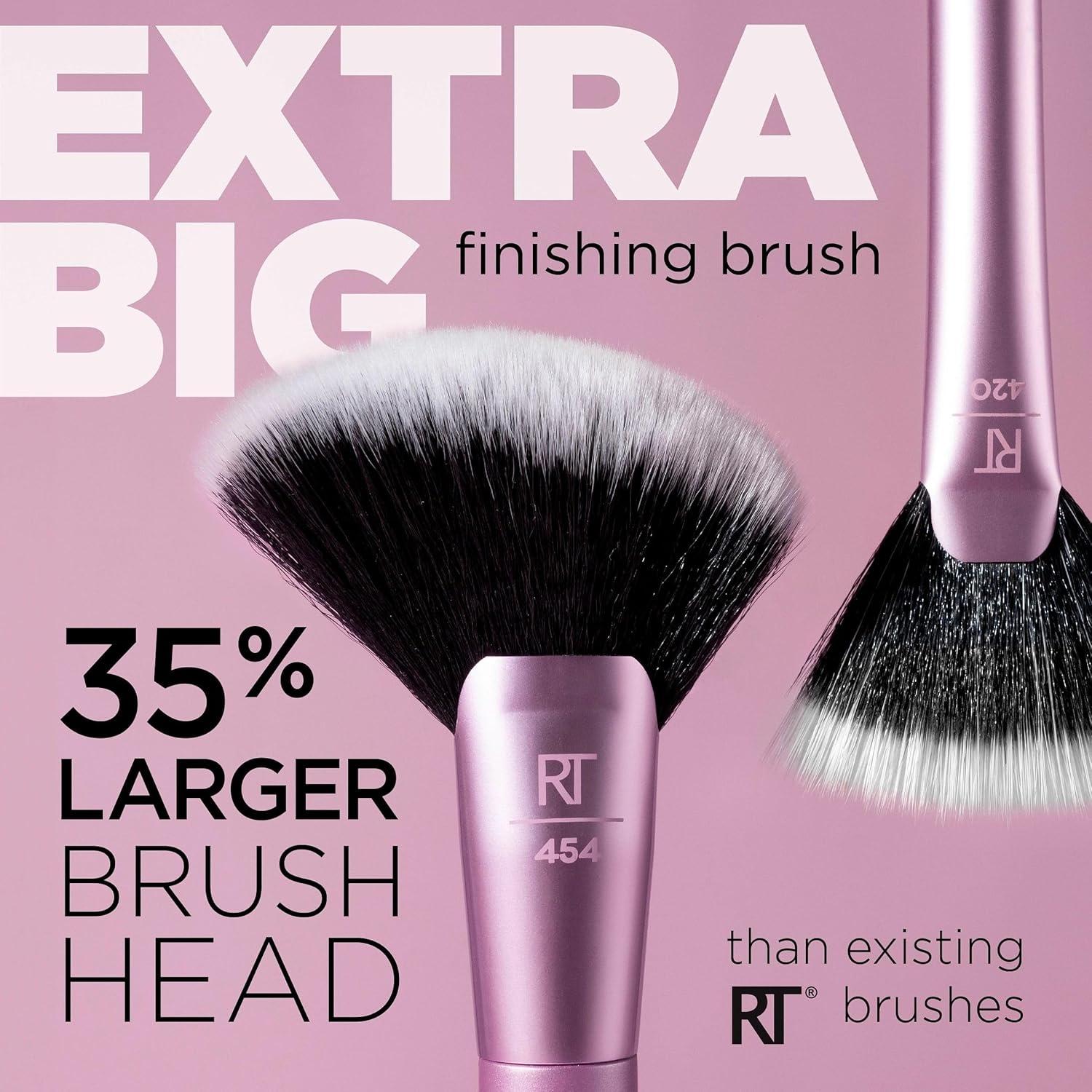 image:imageReal Techniques Extra Big Finishing Brush Large Makeup Brush For Powder Bronzer Highlight amp Contour XL Oversized Fan Brush For Quick Application CrueltyFree Synthetic Bristles 1 CountPink