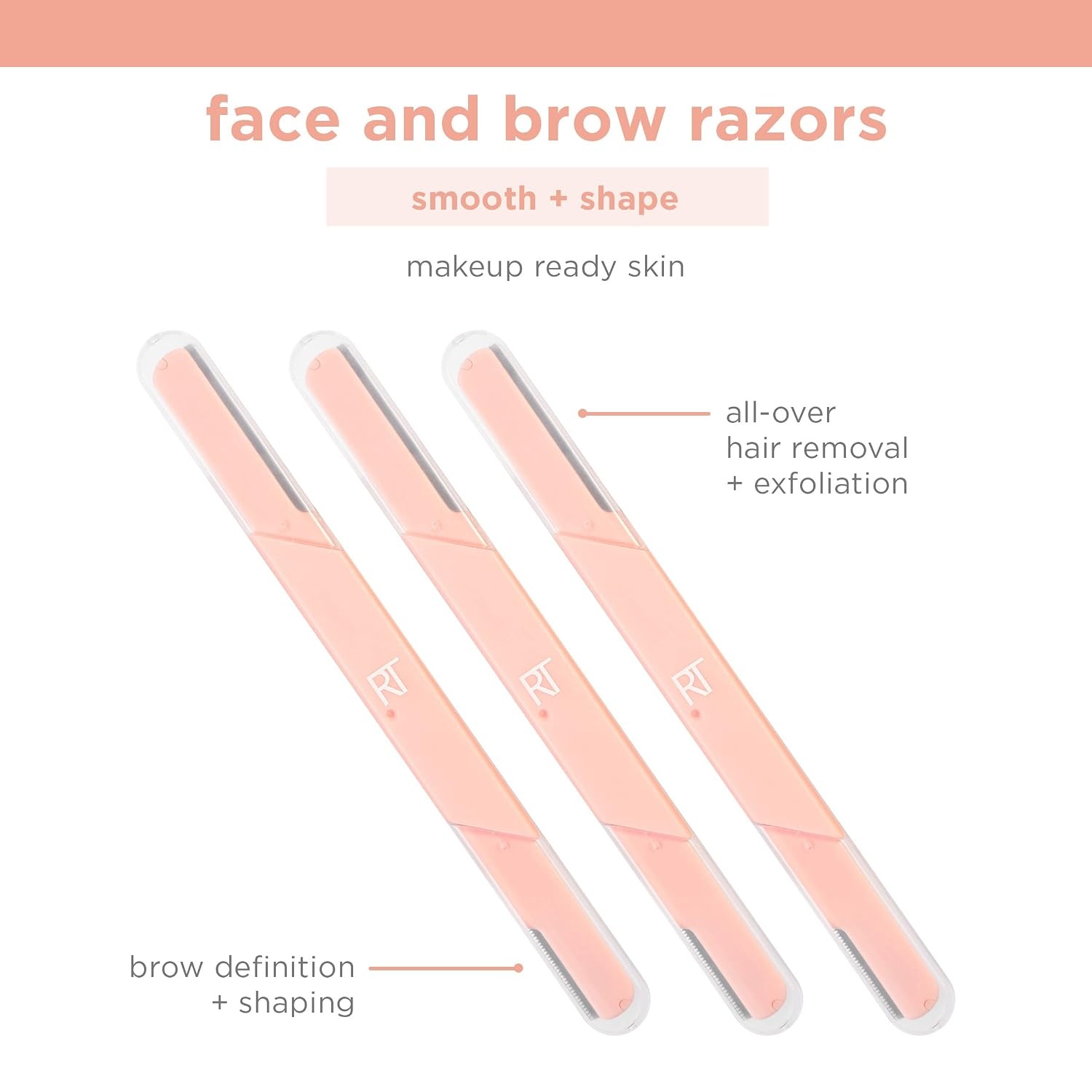 image:imageReal Techniques Face and Brow Razors Dual Ended Exfoliating Dermaplaning Womens Face Razor Multipurpose Facial Razors Precision Trimming for Peach Fuzz Dermablading Multiuse 3 Piece Set3 Count Pack of 1