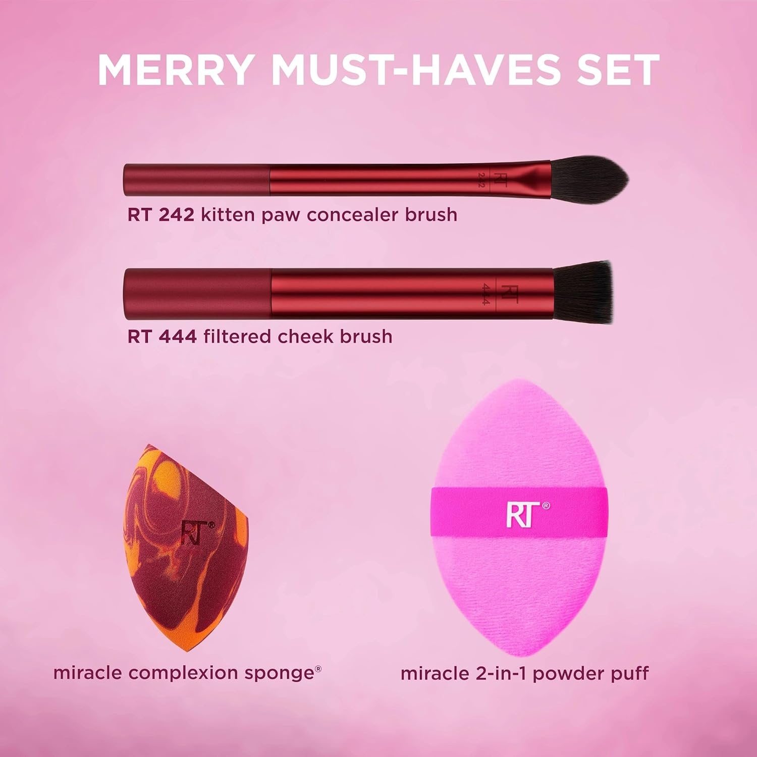 image:imageReal Techniques Merry MustHaves Holiday Gift Set 4 Piece Brush amp Sponge Set for Foundation Cheeks amp Powder Stocking Stuffer Gift for Her CrueltyFree amp Vegan