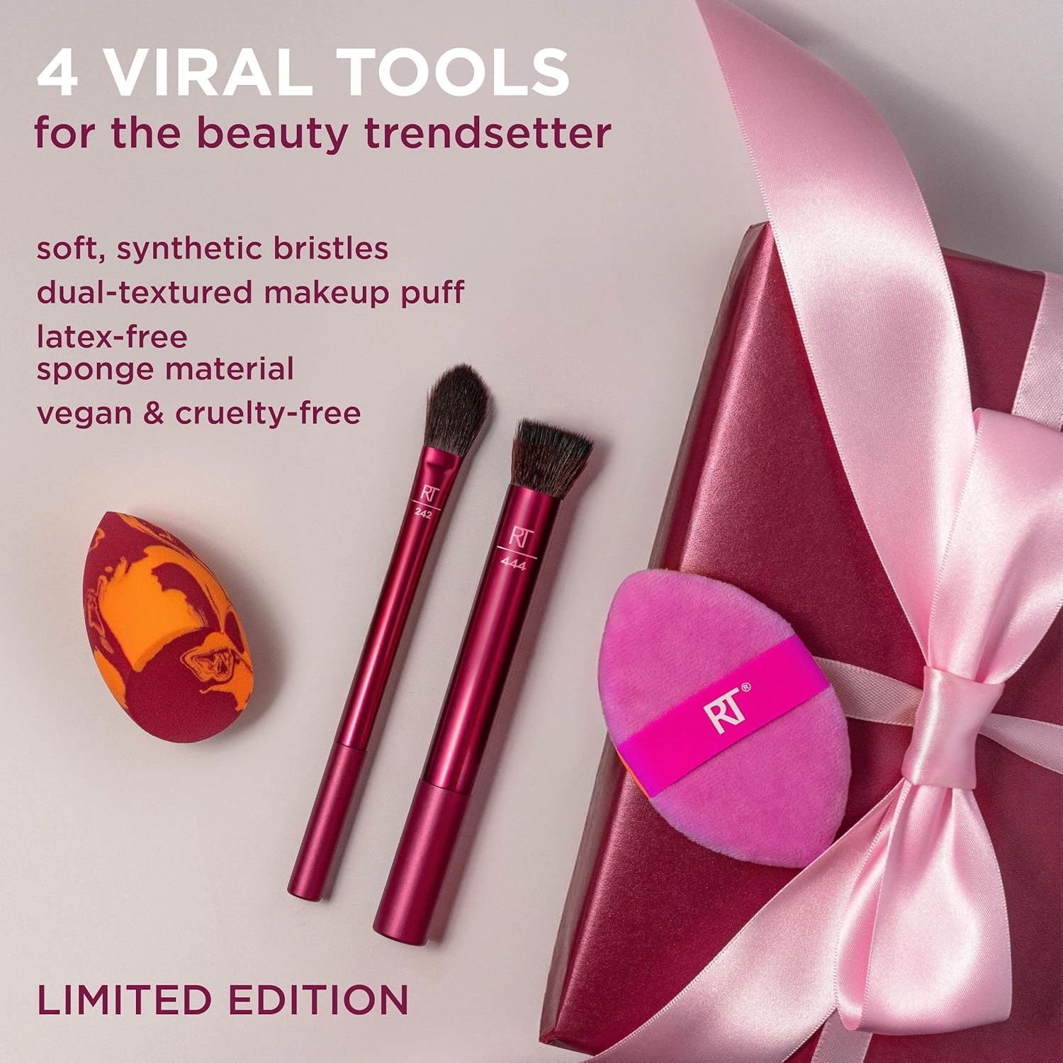 image:imageReal Techniques Merry MustHaves Holiday Gift Set 4 Piece Brush amp Sponge Set for Foundation Cheeks amp Powder Stocking Stuffer Gift for Her CrueltyFree amp Vegan