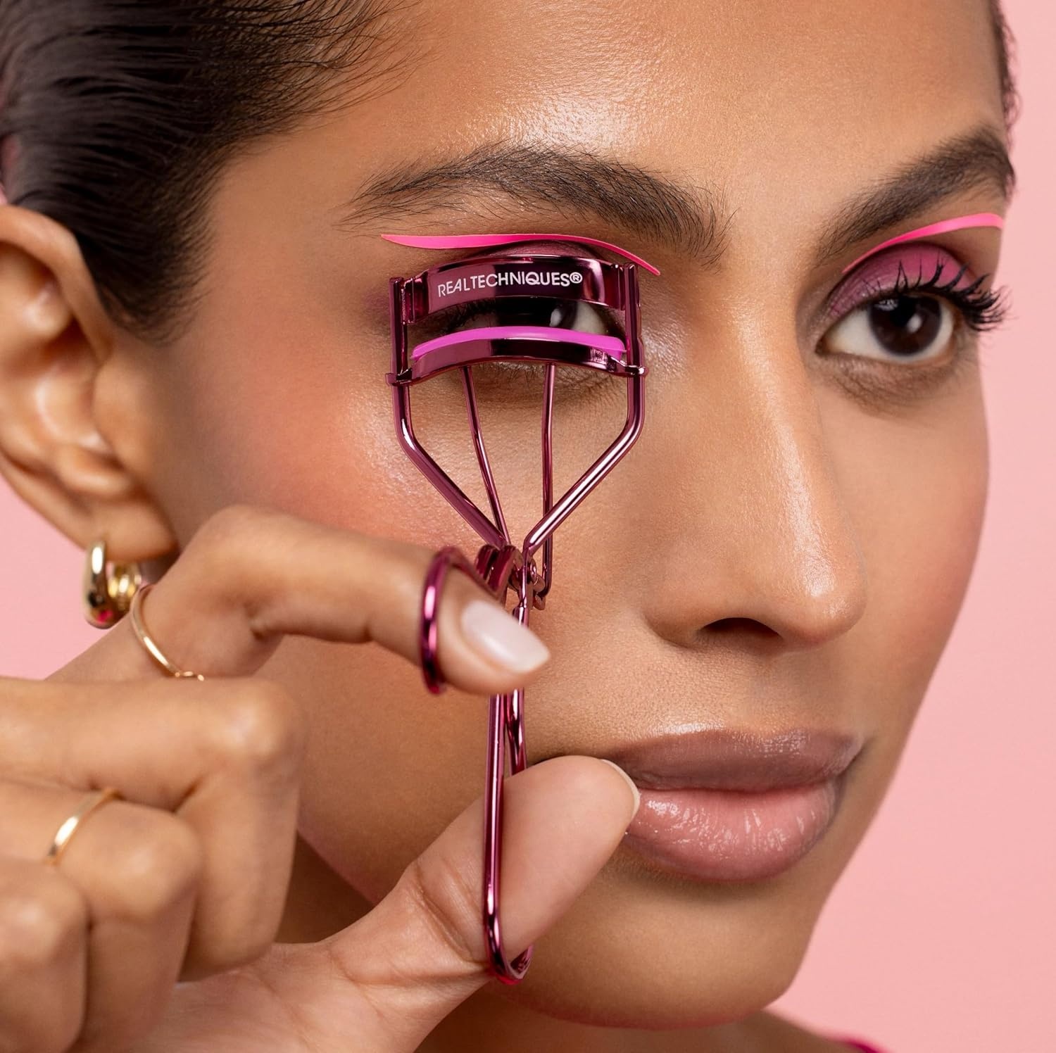 image:imageReal Techniques Miracle Eyelash Curler Gentle Lash Tool for Lifted Lashes Use with Mascara for Extra Volume TravelSize Lash Curler Comfort Grip amp PinchFree Design Pink CrueltyFree 1 Count