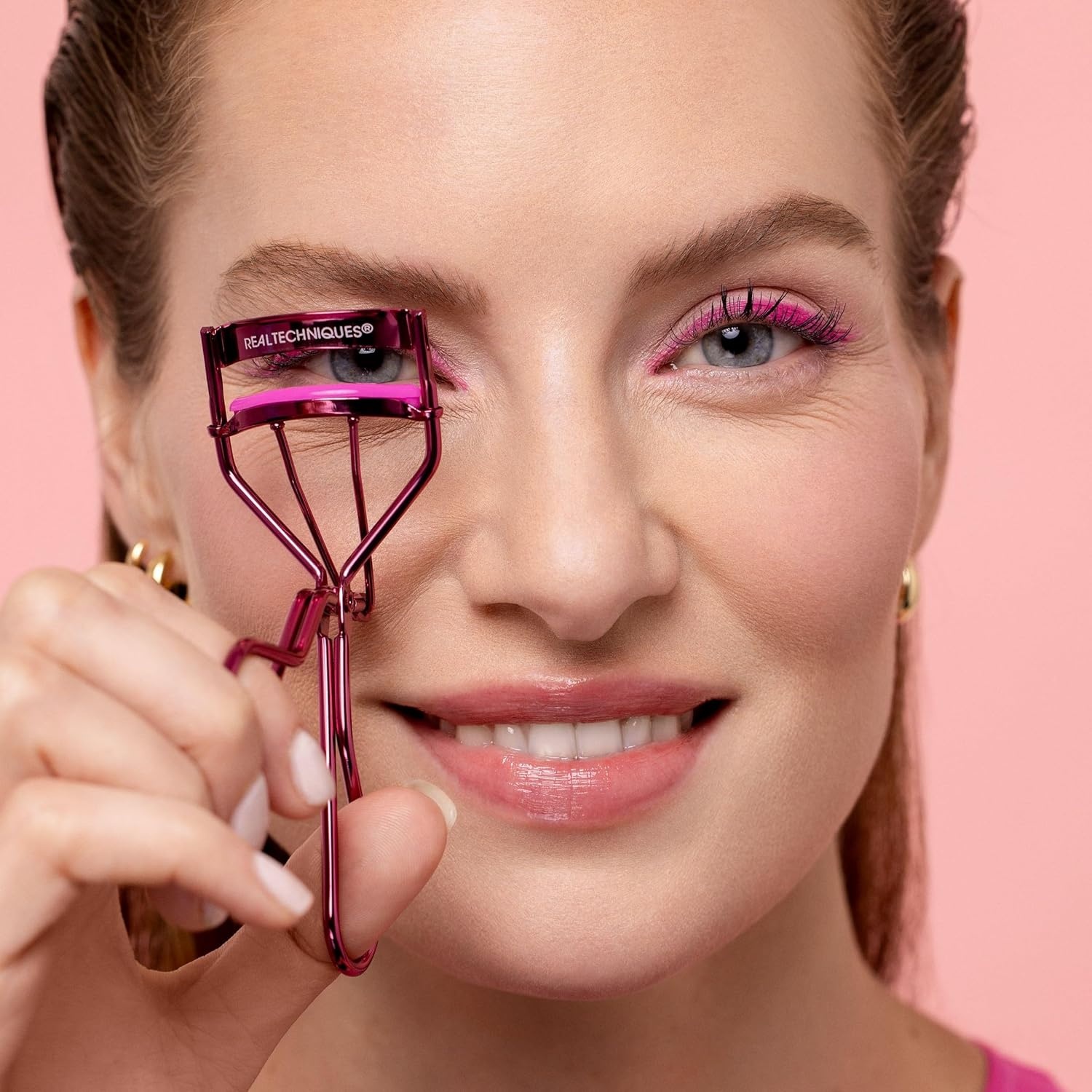 image:imageReal Techniques Miracle Eyelash Curler Gentle Lash Tool for Lifted Lashes Use with Mascara for Extra Volume TravelSize Lash Curler Comfort Grip amp PinchFree Design Pink CrueltyFree 1 Count
