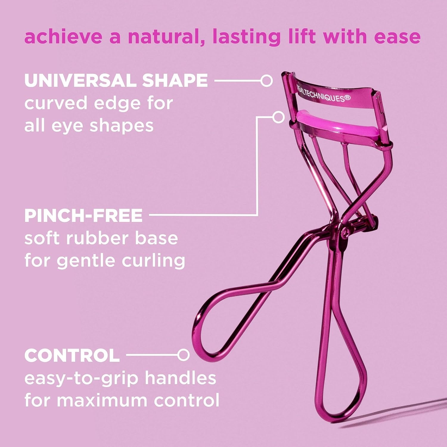 image:imageReal Techniques Miracle Eyelash Curler Gentle Lash Tool for Lifted Lashes Use with Mascara for Extra Volume TravelSize Lash Curler Comfort Grip amp PinchFree Design Pink CrueltyFree 1 Count