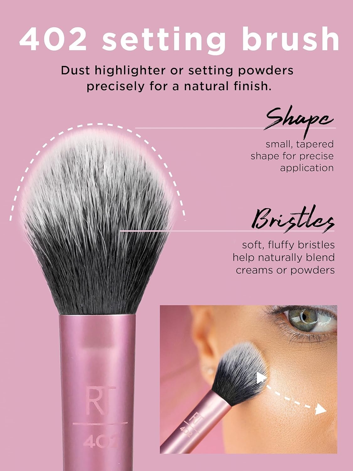 image:imageReal Techniques Setting Brush With Ultra Plush Custom Cut Synthetic Bristles and Extended Aluminum Ferrules to Build CoveragePink