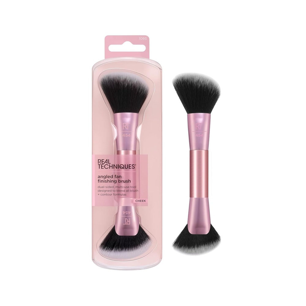 image:imageReal Techniques Angled Fan Finishing Brush DualEnded Contour Bronzer amp Blush Makeup Brush for Blending Powder or Cream Products UltraPlush Bristles CrueltyFree 1 Count
