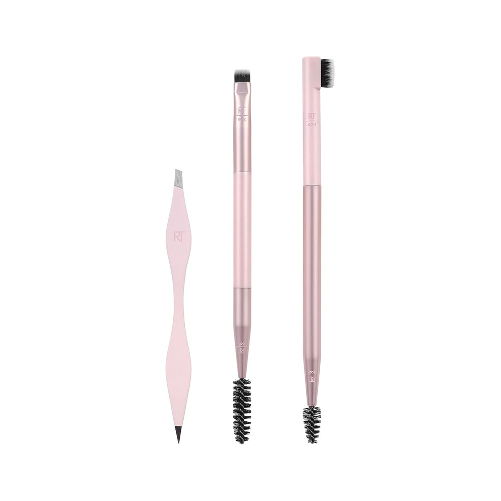 image:imageReal Techniques Brow Shaping Set Spoolie Tweezers amp Brow Brushes DualEnded Tools For Styling amp Shaping Eyebrows Get Full Fluffy Brows Multiuse Brushes CrueltyFree 3 Piece SetBrow Shaping Set