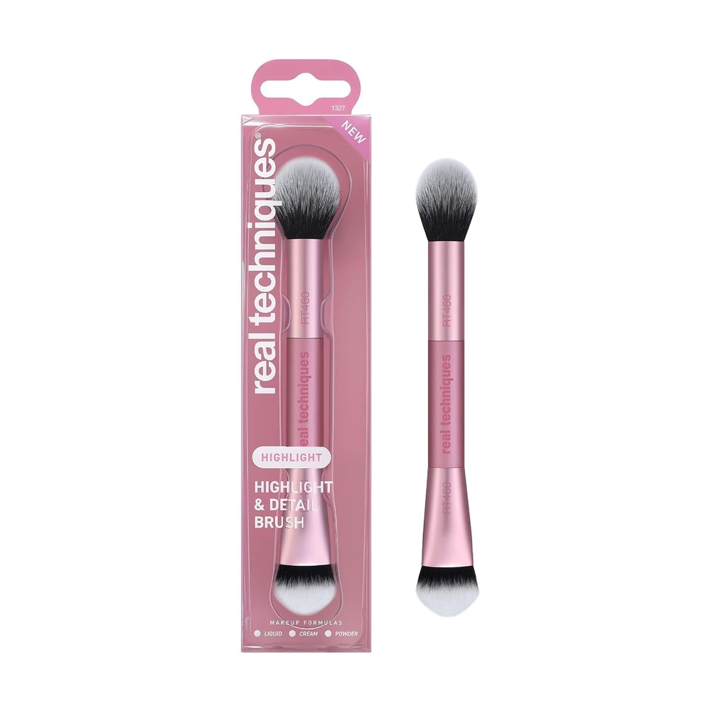 image:imageReal Techniques Highlight amp Detail Brush Precision DualDensity Highlighter amp Contour Makeup Brush for Liquid Cream amp Powder Formula Synthetic Bristles Vegan amp CrueltyFree