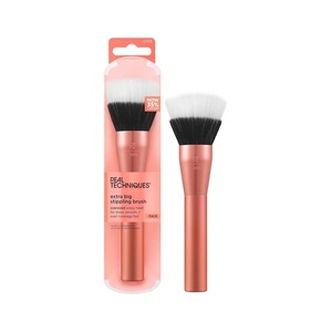 Real Techniques Extra Big Finishing Brush, Large Makeup Brush For Powder Bronzer, Highlight, & Contour, XL Oversized Fan Brush For Quick Application, Cruelty-Free, Synthetic Bristles, 1 Count(Pink)