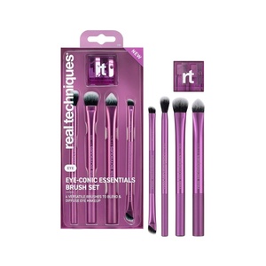 Real Techniques Eye Shade & Blend Makeup Brush Trio, For Eyeshadow & Liner, Makeup Tools for Shaping & Grooming Brows, Defined Makeup Look, Synthetic Bristles, Vegan & Cruelty-Free, 3 Count(Eye-Conic Essentials Makeup Brush Set  5 Count)