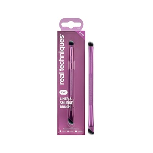 Real Techniques Liner & Smudge Brush, Dual-Ended Eye Brush for Eyeliner, Eyeshadow & Smoky Eye Blending, Precision Detail Makeup Brush with Soft Bristles, Cruelty-Free, 1 Count(Liner & Smudge Brush)