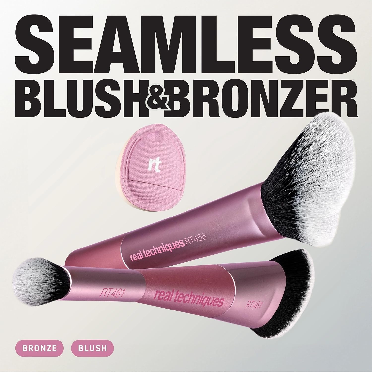 image:imageReal Techniques 3 Piece Cheeky Trio Makeup Brush Set Blush amp Bronzer Brush Set Cream amp Liquid Blush Brush Bronzing Brush amp Blurring Blush Puff Vegan amp CrueltyFree