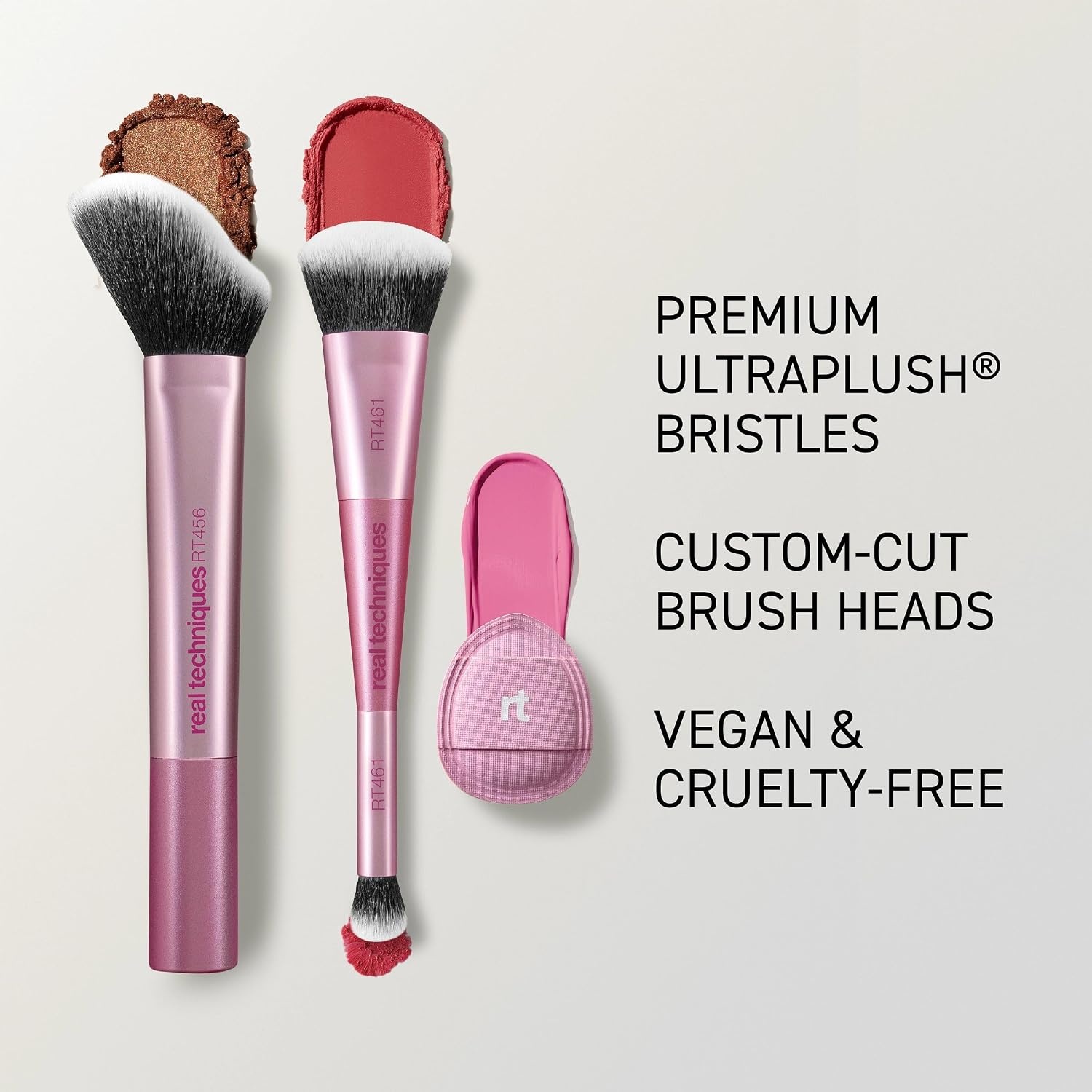 image:imageReal Techniques 3 Piece Cheeky Trio Makeup Brush Set Blush amp Bronzer Brush Set Cream amp Liquid Blush Brush Bronzing Brush amp Blurring Blush Puff Vegan amp CrueltyFree