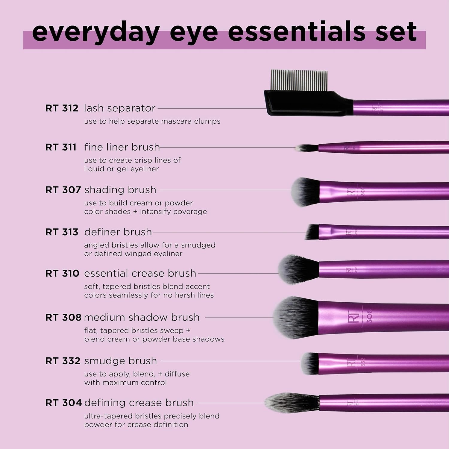image:imageReal Techniques 8 Piece Everyday Eye Essentials Makeup Brush Set Eye Brushes for Eye Liner Eyeshadow Brows amp Lashes Travel Friendly Gift Set Synthetic Bristles CrueltyFree amp Vegan8 Piece Set Pack of 8