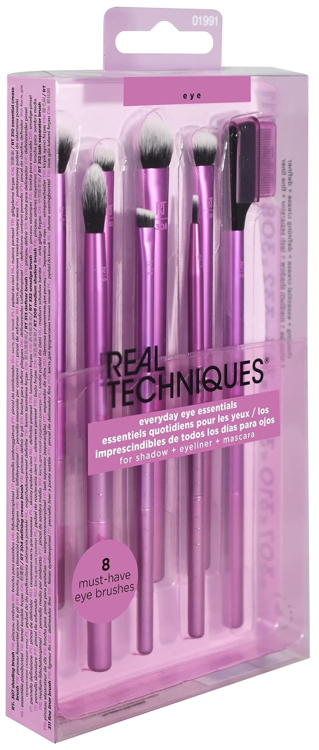 image:imageReal Techniques 8 Piece Everyday Eye Essentials Makeup Brush Set Eye Brushes for Eye Liner Eyeshadow Brows amp Lashes Travel Friendly Gift Set Synthetic Bristles CrueltyFree amp Vegan8 Piece Set Pack of 8