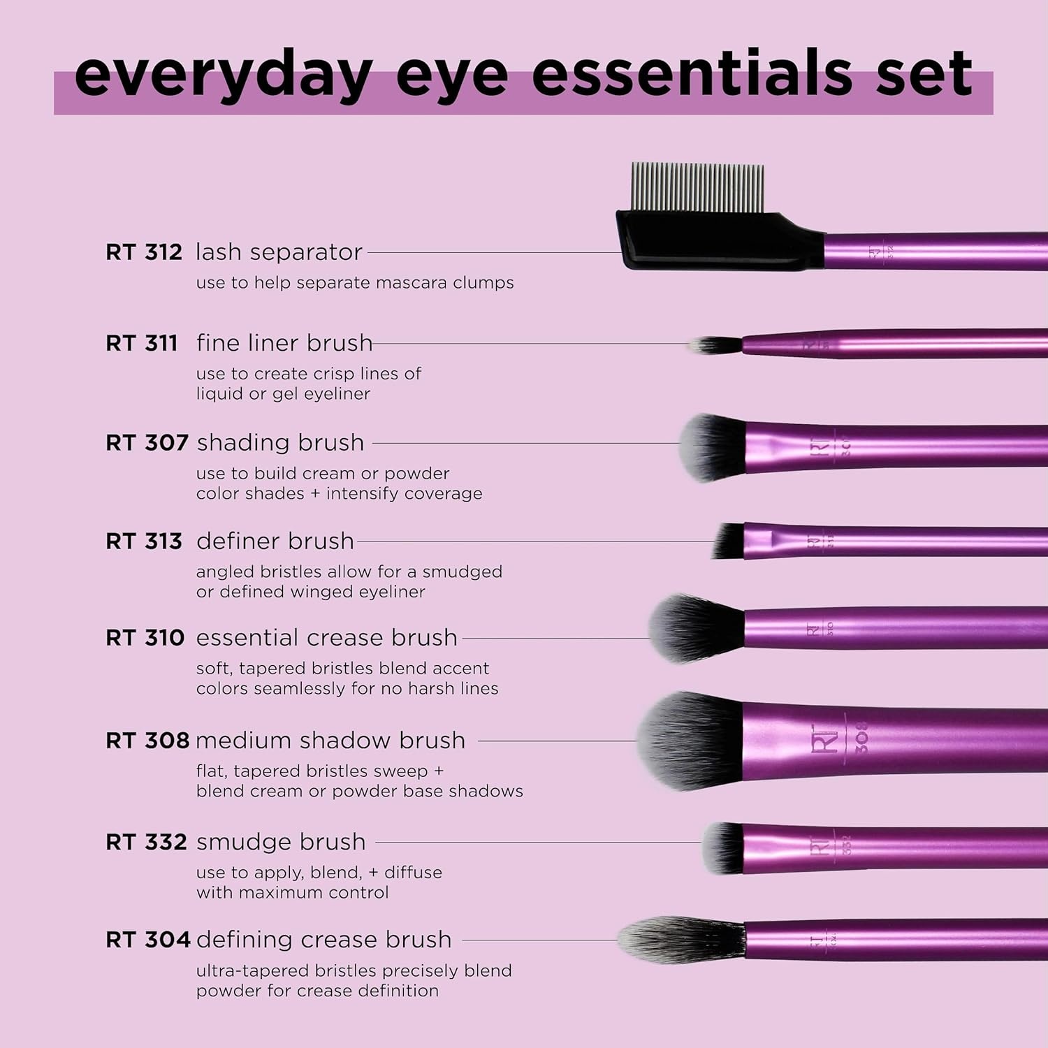 image:imageReal Techniques 8 Piece Everyday Eye Essentials Makeup Brush Set Eye Brushes for Eye Liner Eyeshadow Brows amp Lashes Travel Friendly Gift Set Synthetic Bristles CrueltyFree amp Vegan8 Piece Set