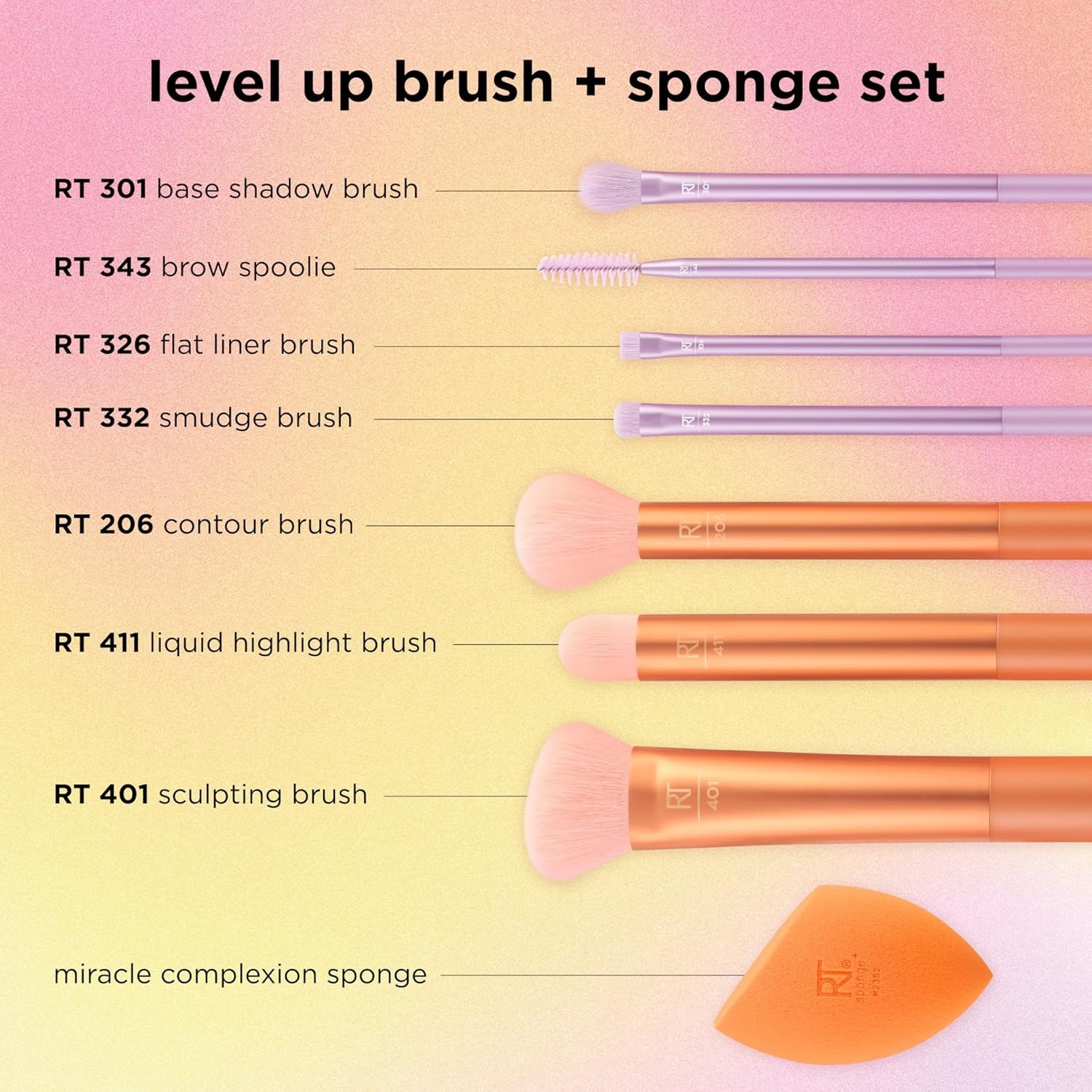 image:imageReal Techniques 8 Piece Level Up Brush And Sponge Set Makeup Brushes For Eyeshadow Foundation Blush amp Bronzer Makeup Blending Sponge Synthetic Bristles Stocking Stuffer CrueltyFree