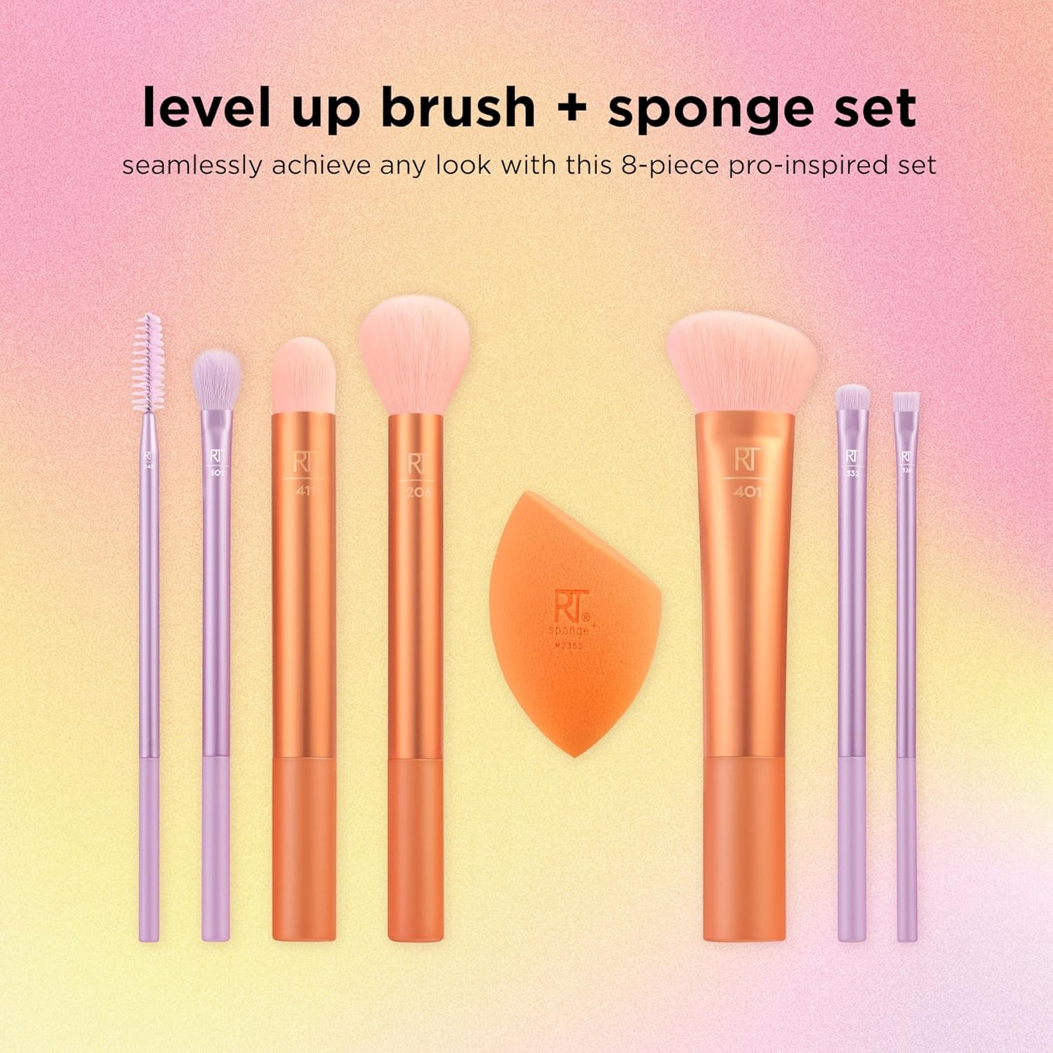 image:imageReal Techniques 8 Piece Level Up Brush And Sponge Set Makeup Brushes For Eyeshadow Foundation Blush amp Bronzer Makeup Blending Sponge Synthetic Bristles Stocking Stuffer CrueltyFree