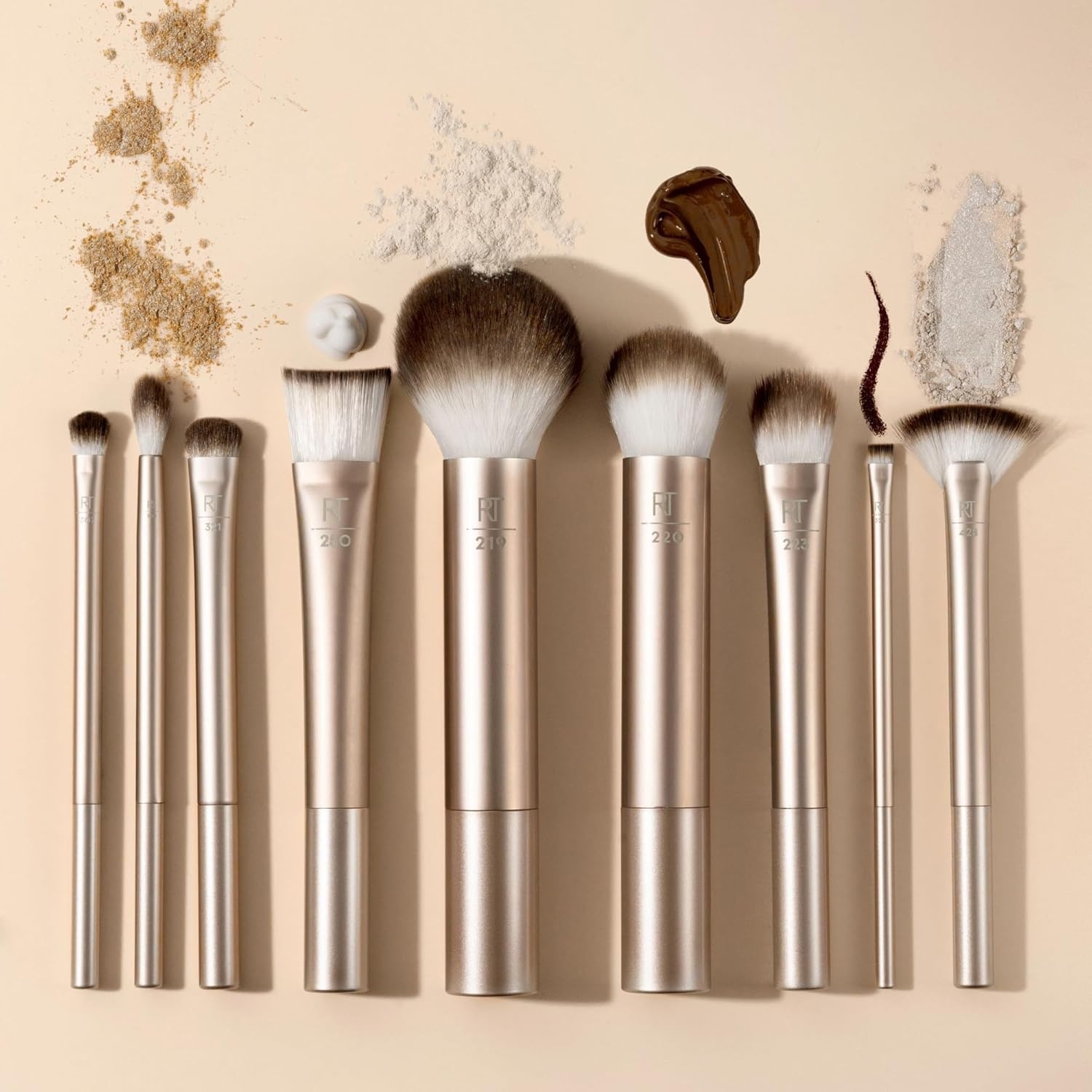 image:imageReal Techniques 9 Piece Au Naturale Makeup Brush Set For Liquid Cream amp Powder Eyeshadow Foundation Blush Bronzer amp Contour Travel Friendly Brushes Gift Set CrueltyFree Bristles9 Piece Set