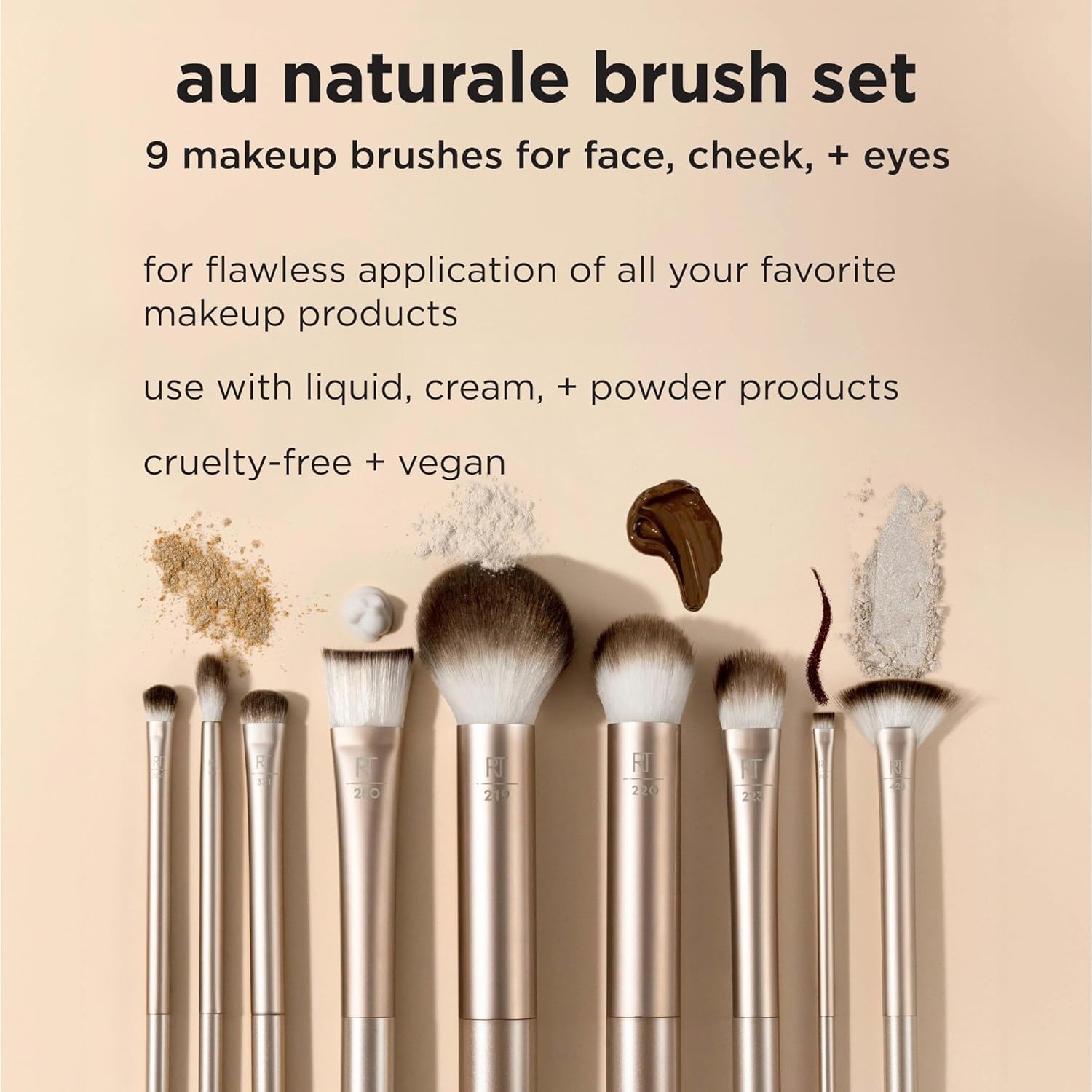 image:imageReal Techniques 9 Piece Au Naturale Makeup Brush Set For Liquid Cream amp Powder Eyeshadow Foundation Blush Bronzer amp Contour Travel Friendly Brushes Gift Set CrueltyFree Bristles9 Piece Set