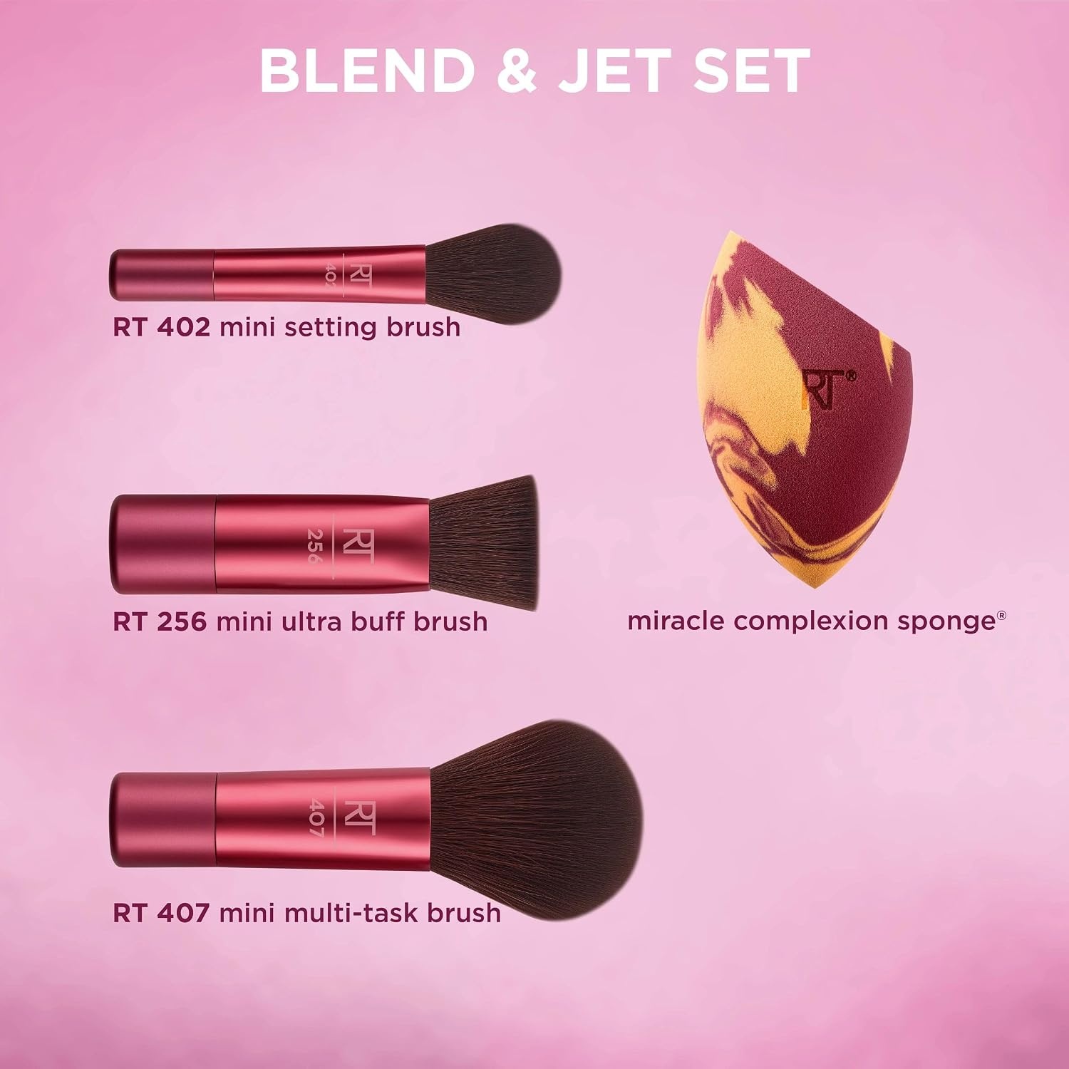 image:imageReal Techniques Blend Jet Set Travel Makeup Brush amp Sponge Set 4 Piece Mini Holiday Gift Set for Foundation Blush amp Setting Powder Compact amp Travel Friendly CrueltyFree amp Vegan