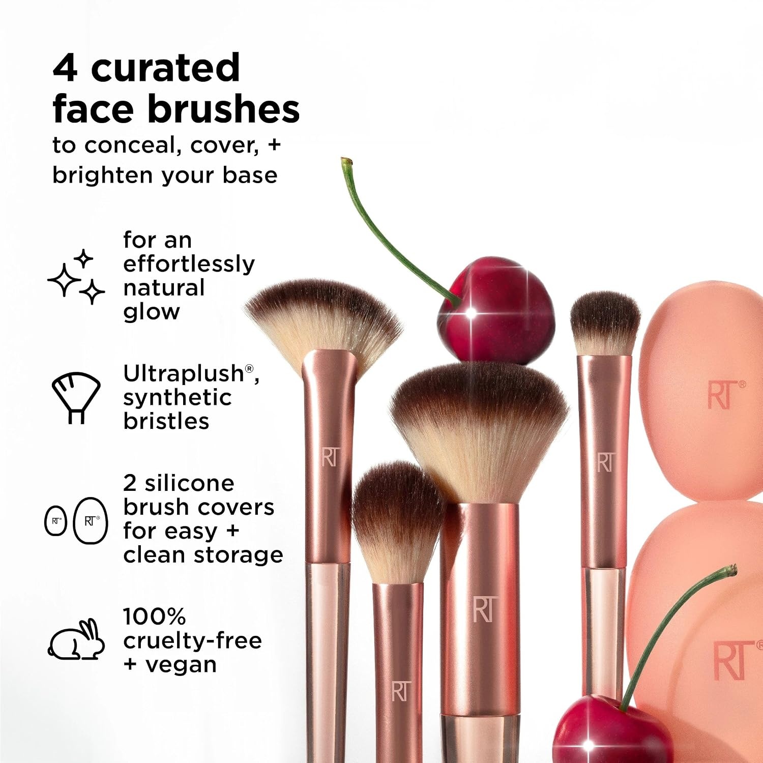 image:imageReal Techniques Cherry On Top A Brighter Hue Base Set Face Makeup Brushes amp Travel Covers For Foundation Concealer Powder amp Blush Synthetic Bristles Vegan amp CrueltyFree 6 Piece SetBase Set