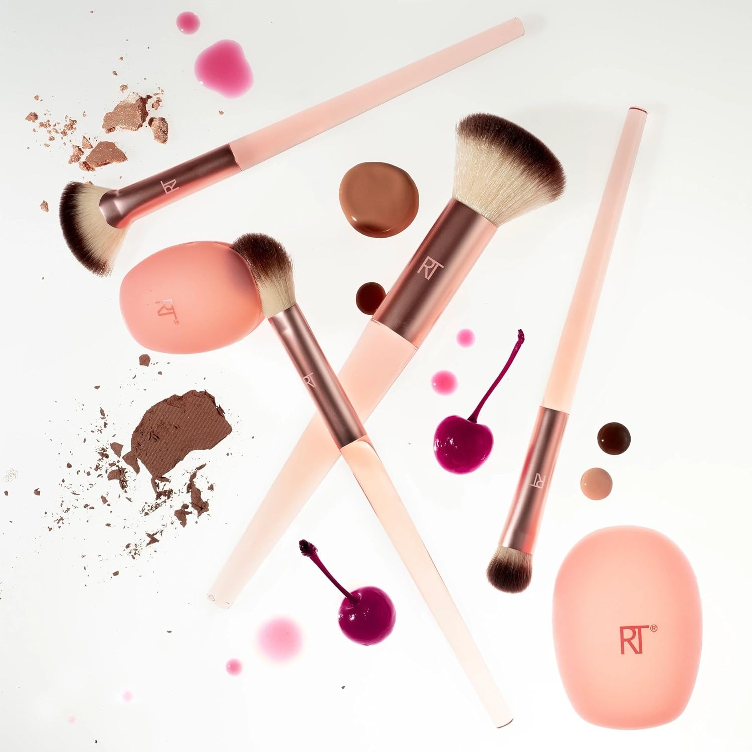 image:imageReal Techniques Cherry On Top A Brighter Hue Base Set Face Makeup Brushes amp Travel Covers For Foundation Concealer Powder amp Blush Synthetic Bristles Vegan amp CrueltyFree 6 Piece SetBase Set