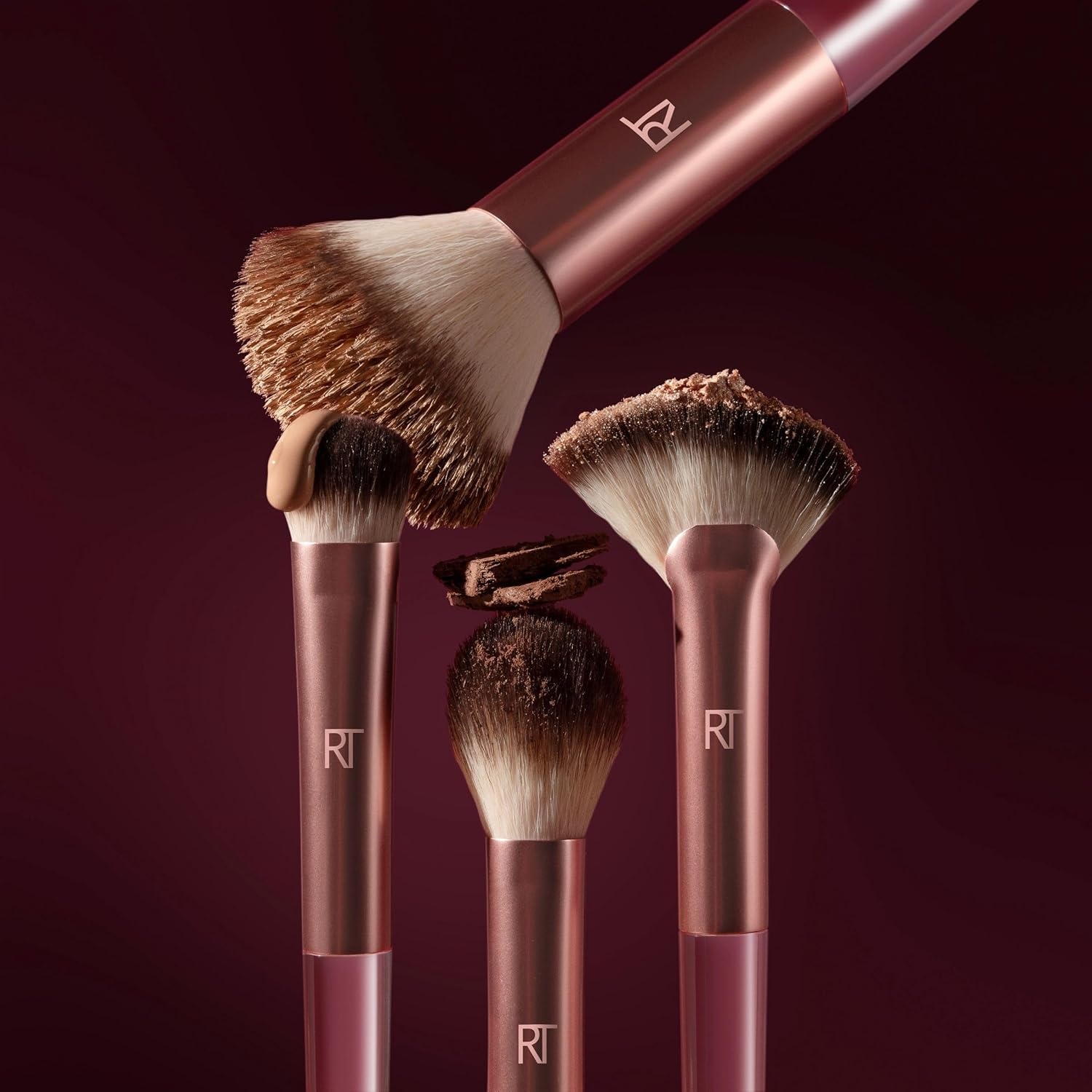 image:imageReal Techniques Cherry On Top A Brighter Hue Base Set Face Makeup Brushes amp Travel Covers For Foundation Concealer Powder amp Blush Synthetic Bristles Vegan amp CrueltyFree 6 Piece SetBase Set