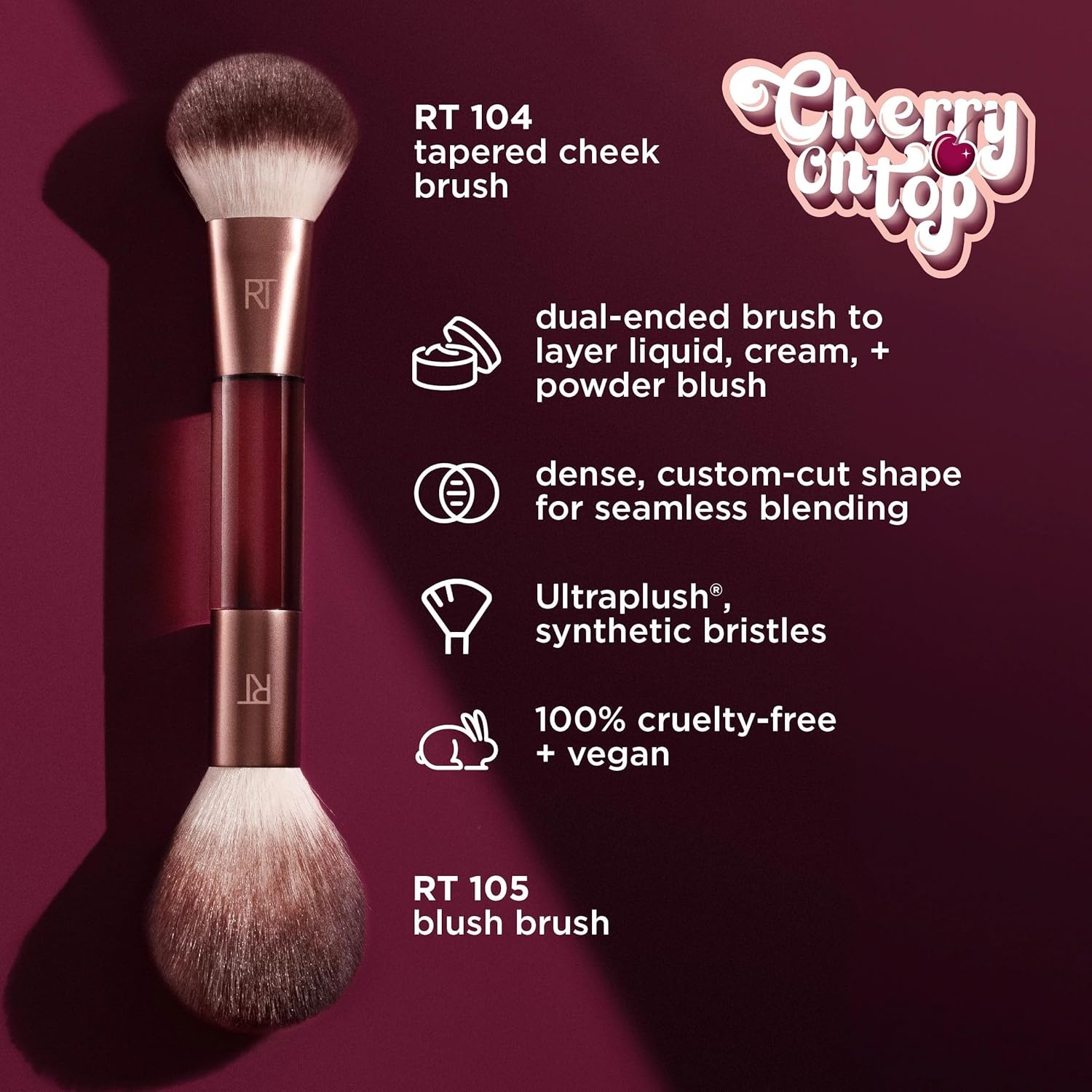image:imageReal Techniques Cherry On Top Its All Blush Brush DualEnded amp Multipurpose Makeup Brush for Powder Liquid amp Cream Blush Synthetic Bristles Vegan amp CrueltyFree Face Brush 1 Count