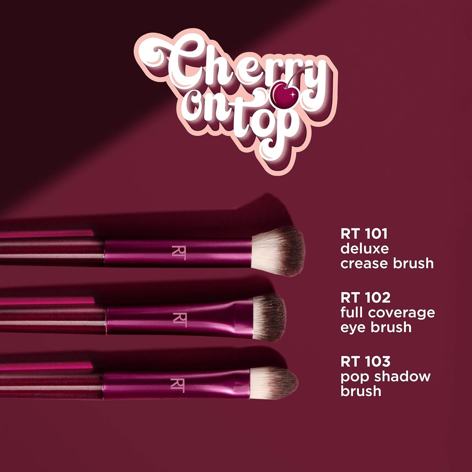 image:imageReal Techniques Cherry On Top MesmerEYES Brush Trio Limited Edition Makeup Brush Set Synthetic Bristles Eyeshadow Blending Brushes Vegan amp CrueltyFree For Powder amp Cream Shadow 3 Piece Set