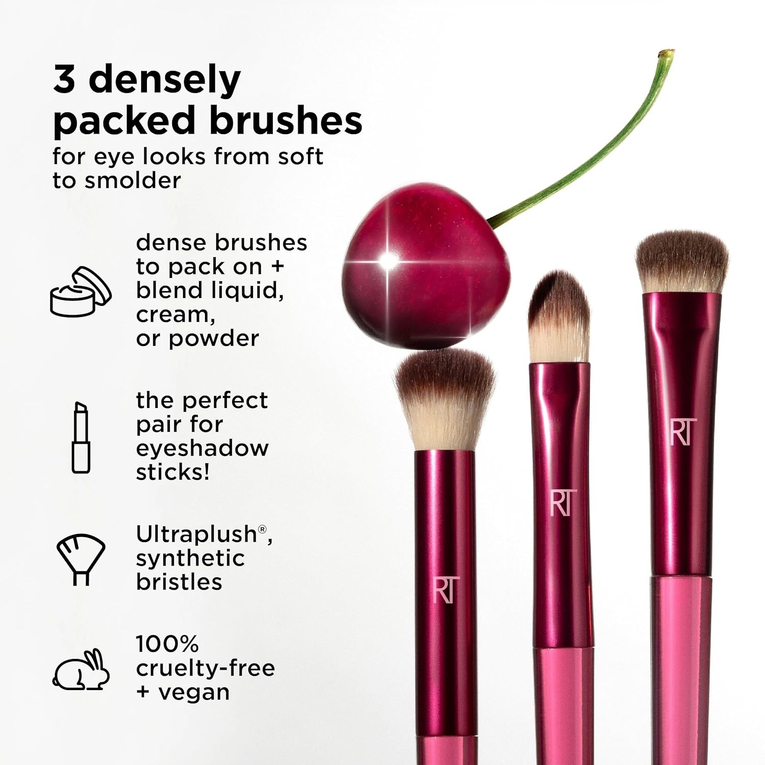 image:imageReal Techniques Cherry On Top MesmerEYES Brush Trio Limited Edition Makeup Brush Set Synthetic Bristles Eyeshadow Blending Brushes Vegan amp CrueltyFree For Powder amp Cream Shadow 3 Piece Set