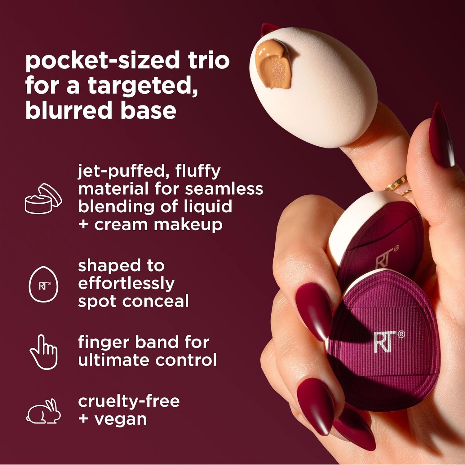 image:imageReal Techniques Cherry On Top Mini Marshmallow Puff Trio Mini Makeup Puffs For Concealer amp Foundation Spot Correcting amp Blending Dry Use Beauty Sponge Travel Size Vegan amp CrueltyFree 3 Count