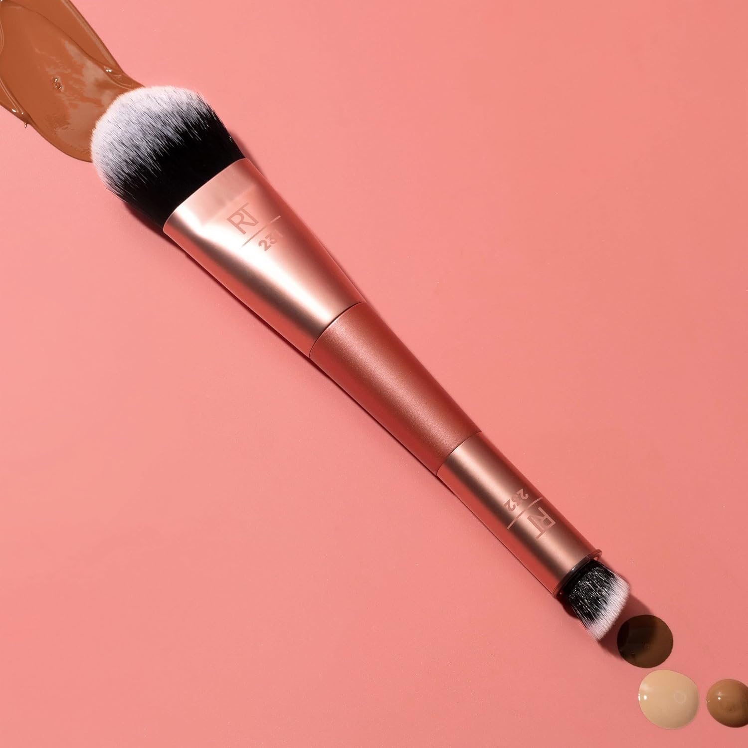 image:imageReal Techniques Cover amp Conceal Dual Ended 2in1 Makeup Brush For Flawless Foundation Coverage Smooths and Conceals Covers Blemishes and Imperfections Flawless Results Orange 1 Count