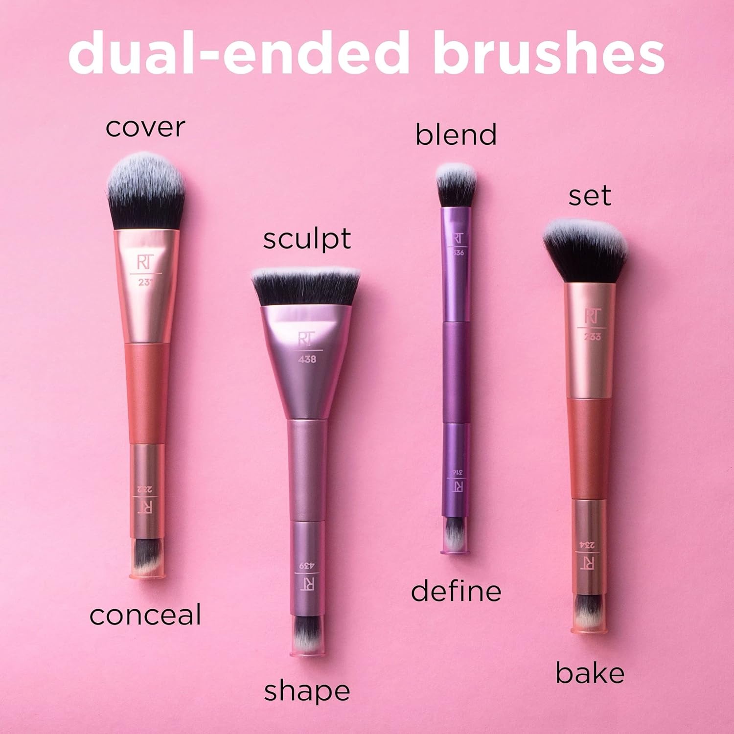 image:imageReal Techniques Cover amp Conceal Dual Ended 2in1 Makeup Brush For Flawless Foundation Coverage Smooths and Conceals Covers Blemishes and Imperfections Flawless Results Orange 1 Count