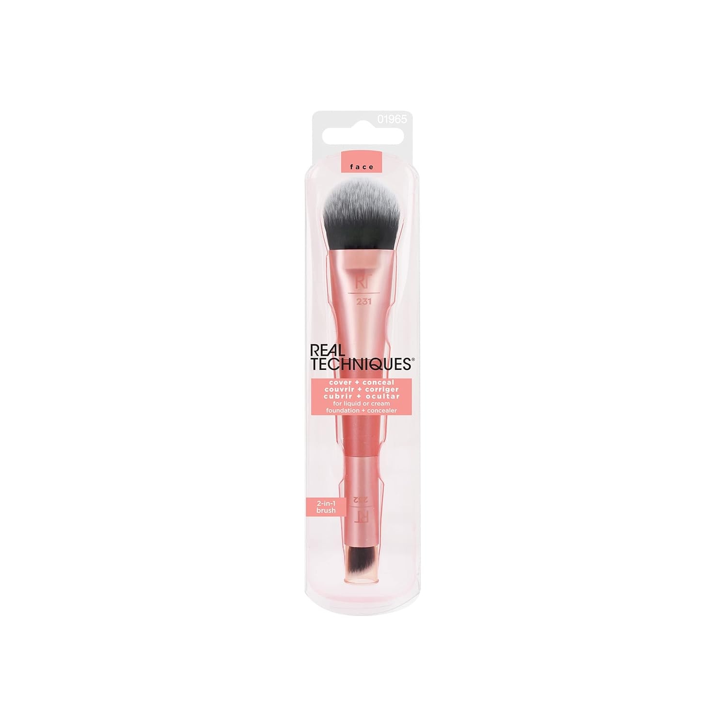 image:imageReal Techniques Cover amp Conceal Dual Ended 2in1 Makeup Brush For Flawless Foundation Coverage Smooths and Conceals Covers Blemishes and Imperfections Flawless Results Orange 1 Count