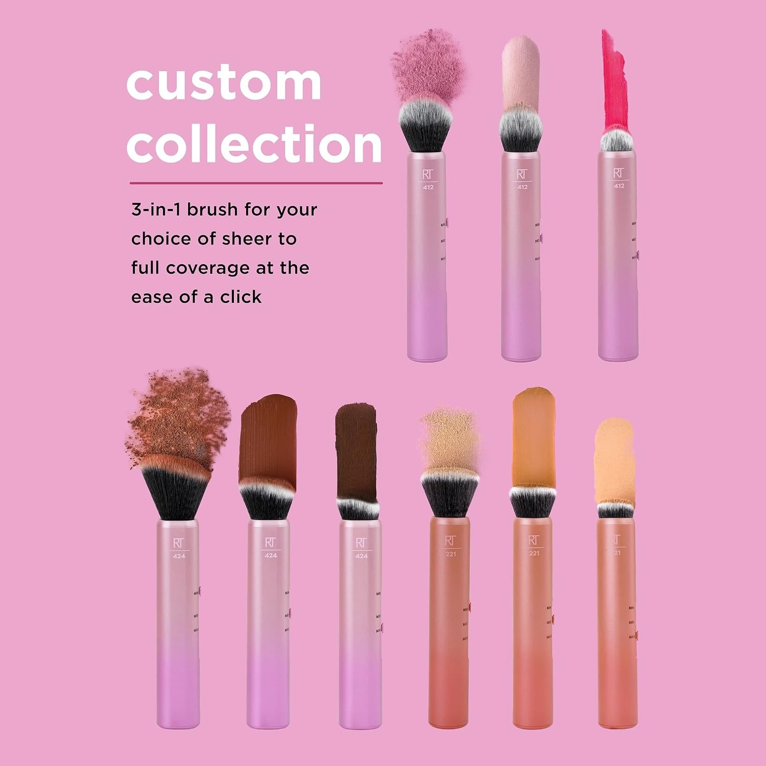 image:imageReal Techniques Custom Complexion Foundation 3in1 Brush Custom Slide For Foundation amp Concealer 3 Settings For Sheer Medium or Focused Application TravelSize Kabuki CrueltyFree 1 Count1 Count Pack of 1