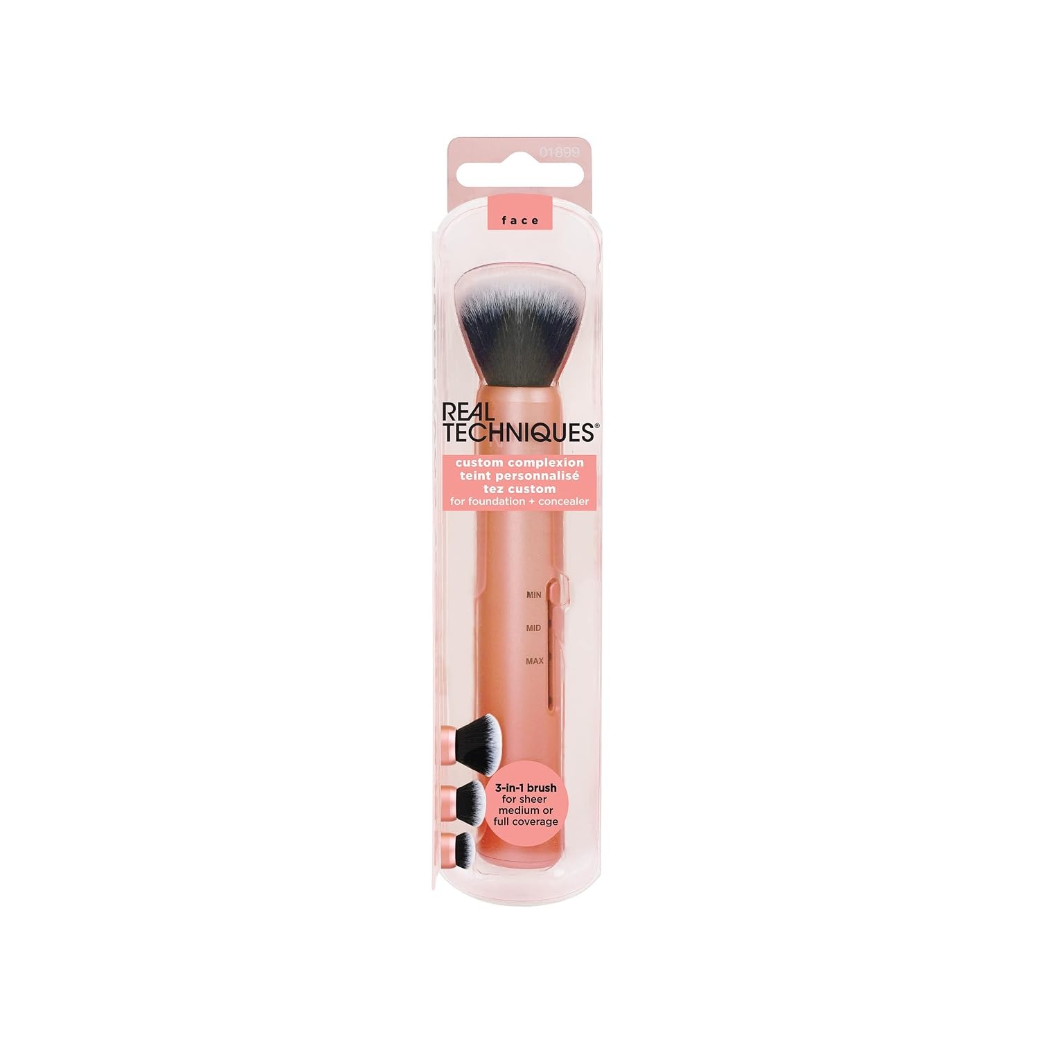 image:imageReal Techniques Custom Complexion Foundation 3in1 Brush Custom Slide For Foundation amp Concealer 3 Settings For Sheer Medium or Focused Application TravelSize Kabuki CrueltyFree 1 Count1 Count Pack of 1