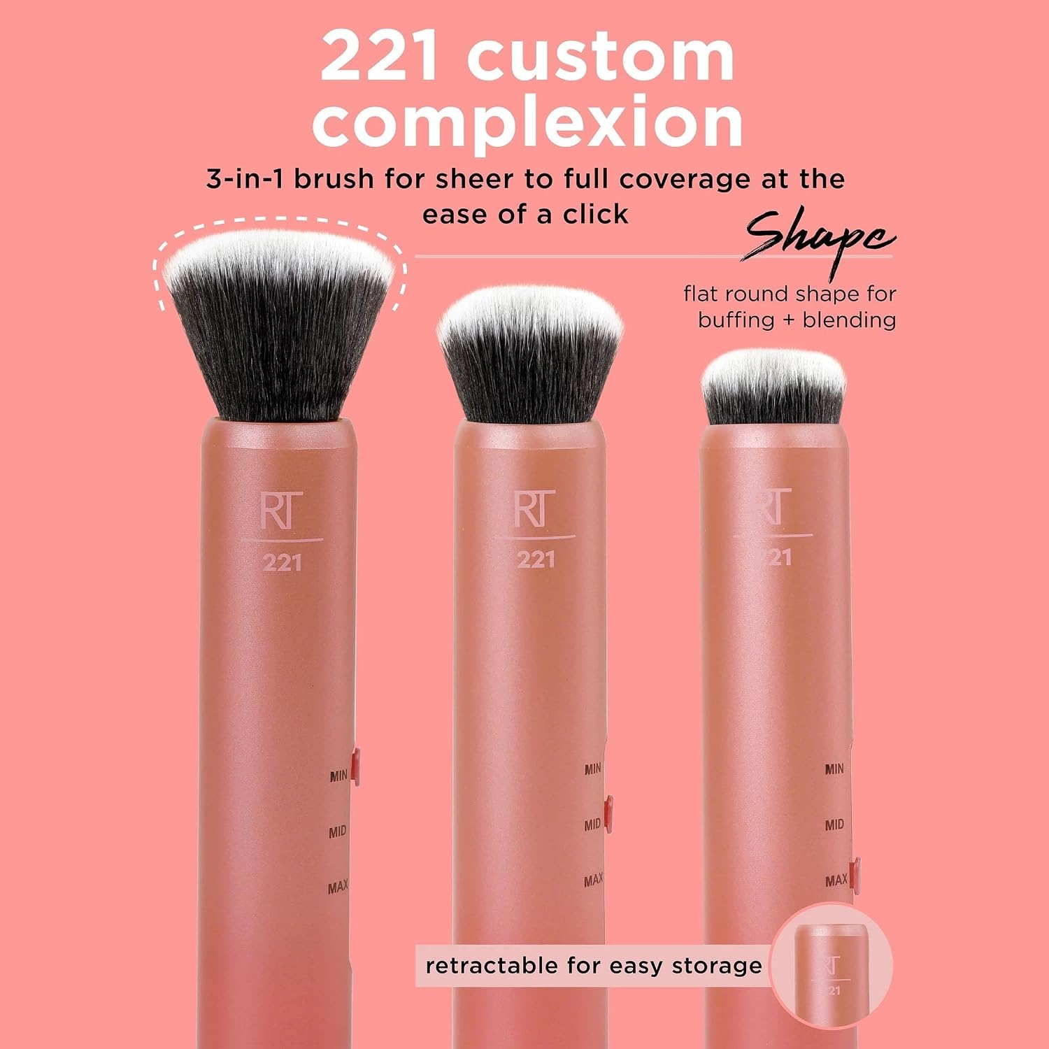 image:imageReal Techniques Custom Complexion Foundation 3in1 Brush Custom Slide For Foundation amp Concealer 3 Settings For Sheer Medium or Focused Application TravelSize Kabuki CrueltyFree 1 Count1 Count Pack of 1