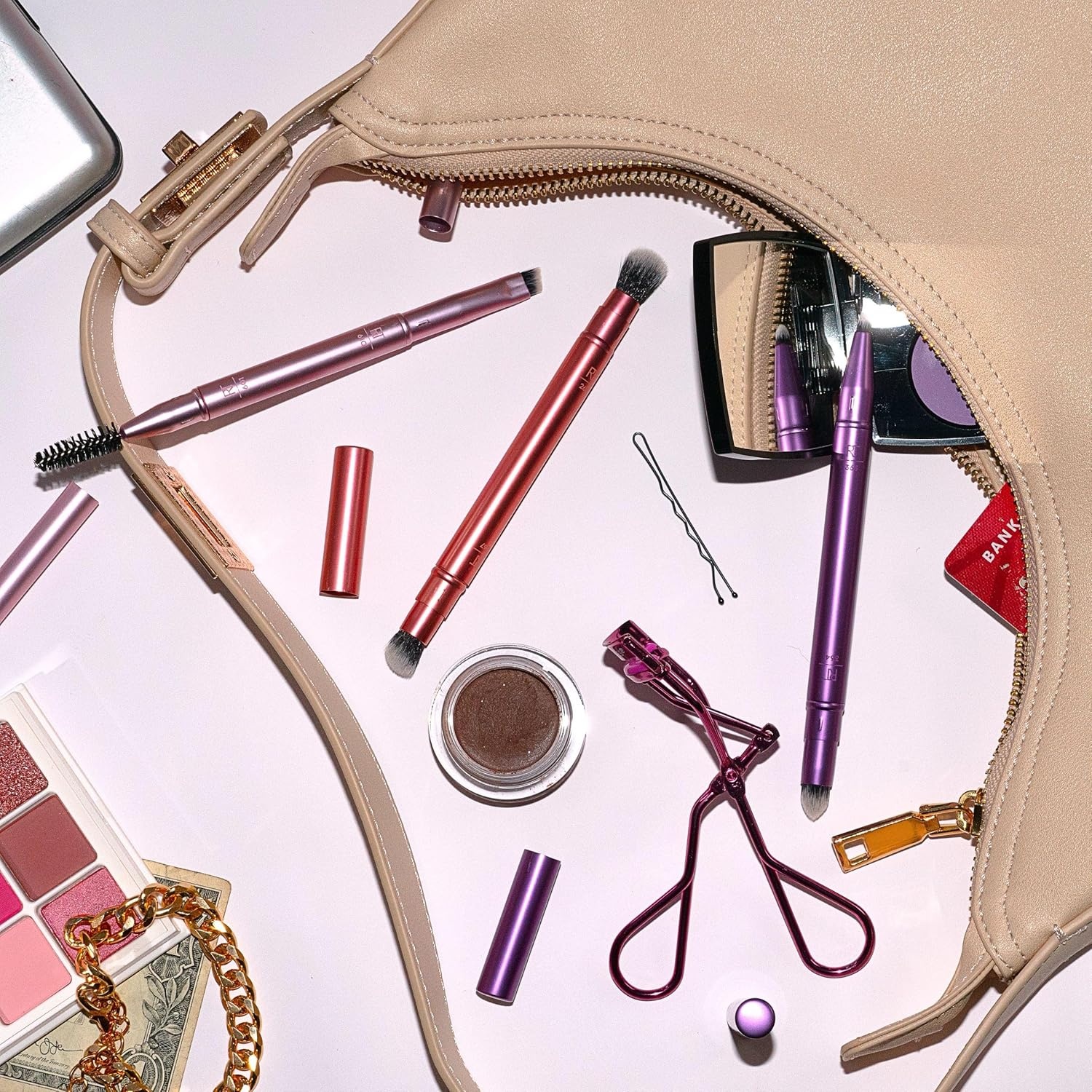 image:imageReal Techniques Double Time Brush Lash 4 Piece Set DualEnded Eye Makeup Brushes For Eyeshadow amp Brows TravelFriendly Brush Caps For Storage Eyelash Curler Included CrueltyFree