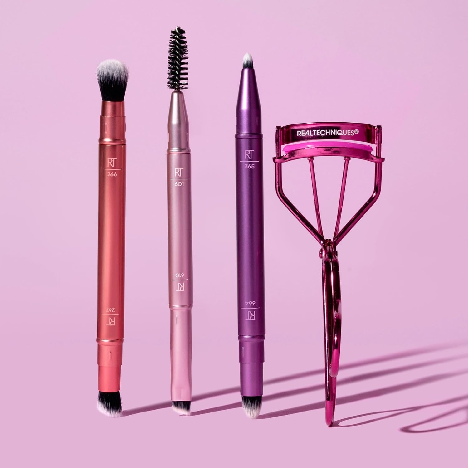 image:imageReal Techniques Double Time Brush Lash 4 Piece Set DualEnded Eye Makeup Brushes For Eyeshadow amp Brows TravelFriendly Brush Caps For Storage Eyelash Curler Included CrueltyFree