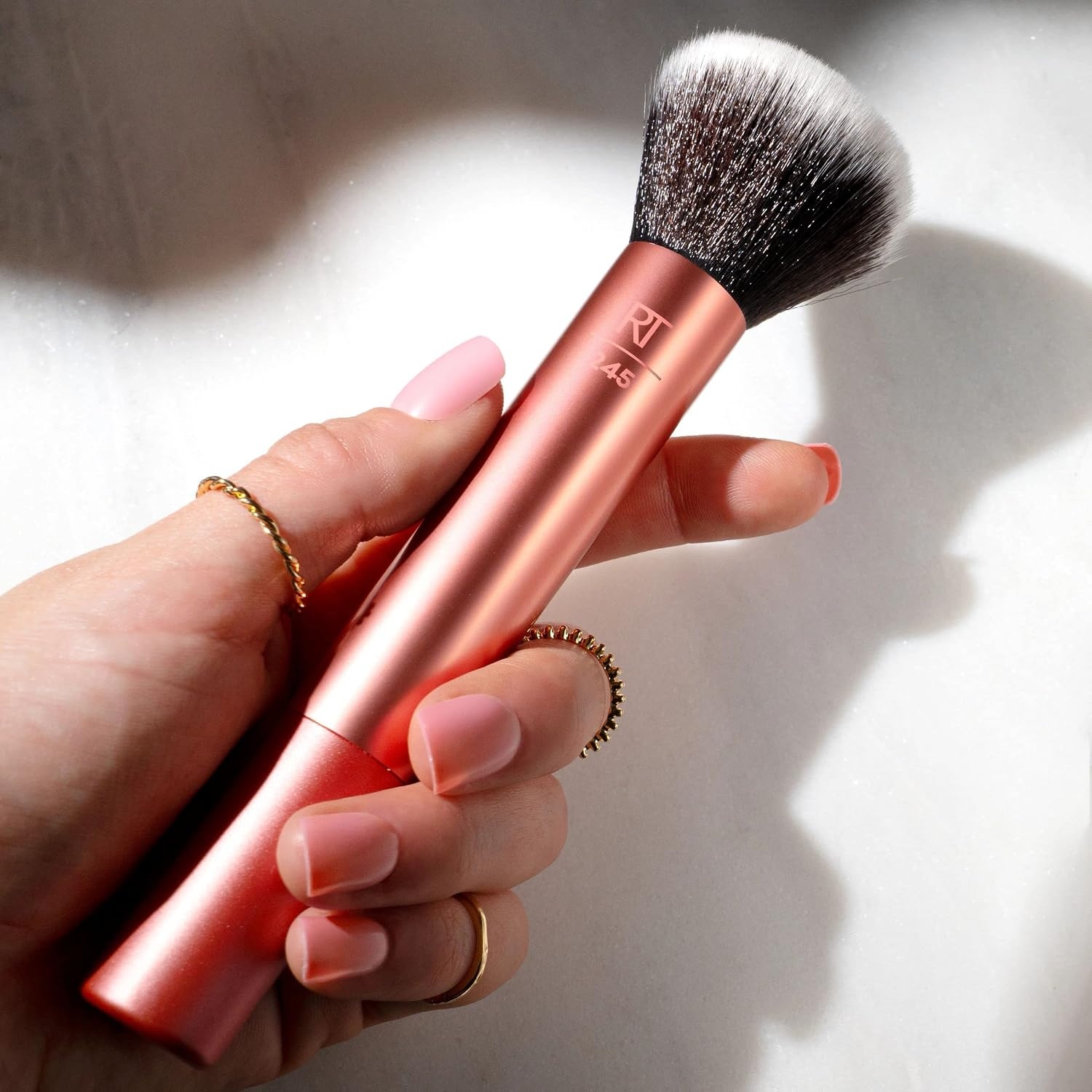 image:imageReal Techniques Everything Face Makeup Brush Flawless Finish Streak Free Makeup Application For Foundation amp Powder Makeup Application Fluffy Face Brush Cruelty Free 1 Count Orange