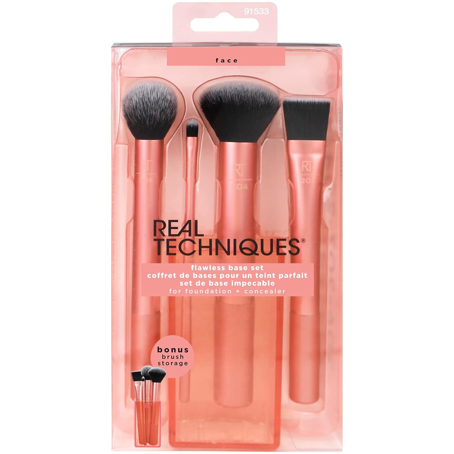 image:imageReal Techniques Flawless Base Brush Set With Ultra Plush Custom Cut Synthetic Bristles and Extended Aluminum Ferrules to Build Coverage for Every Makeup Application Need Orange 5 Piece
