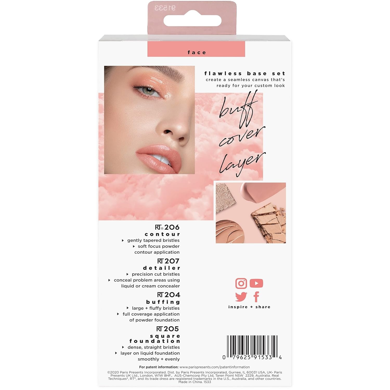 image:imageReal Techniques Flawless Base Brush Set With Ultra Plush Custom Cut Synthetic Bristles and Extended Aluminum Ferrules to Build Coverage for Every Makeup Application Need Orange 5 Piece