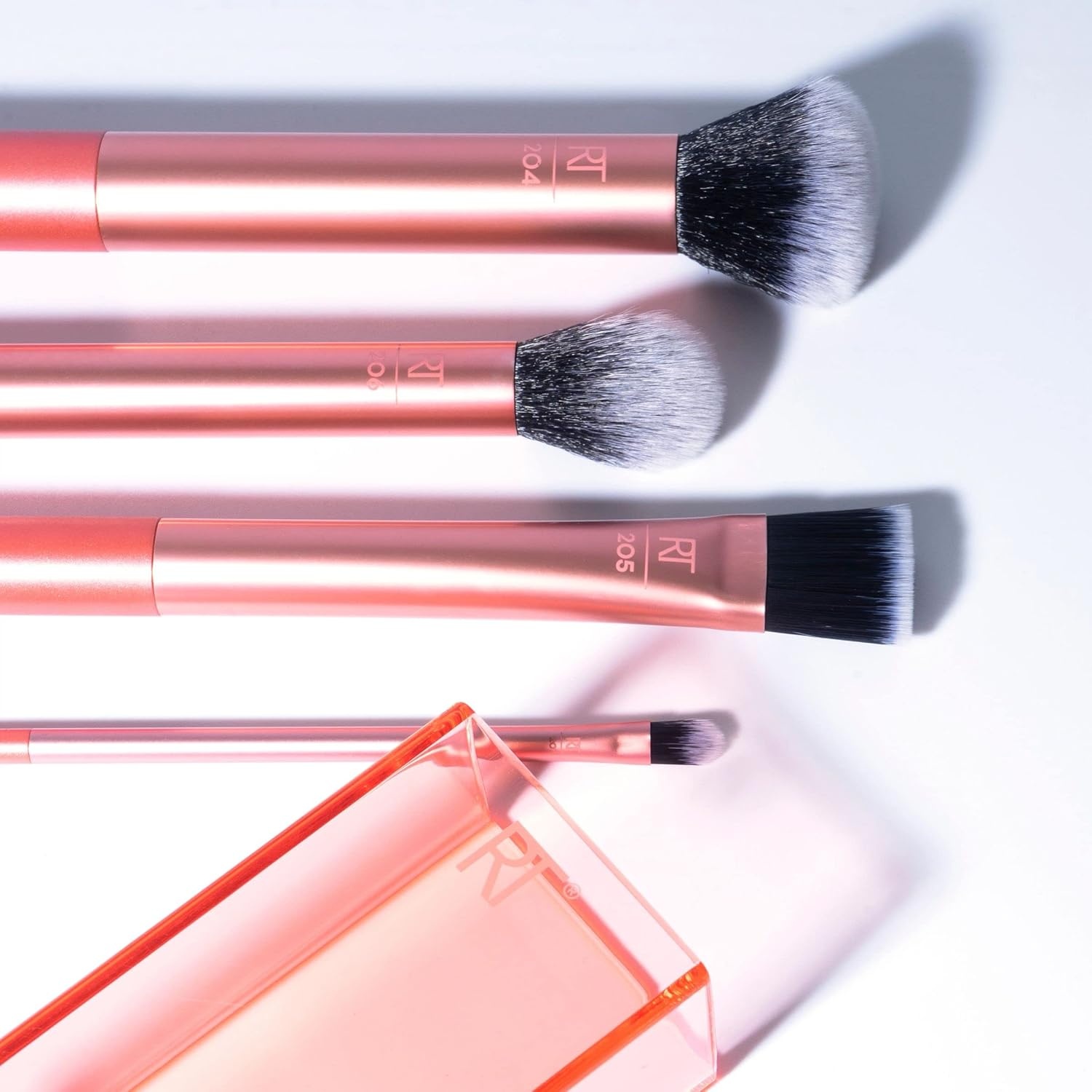image:imageReal Techniques Flawless Base Brush Set With Ultra Plush Custom Cut Synthetic Bristles and Extended Aluminum Ferrules to Build Coverage for Every Makeup Application Need Orange 5 Piece