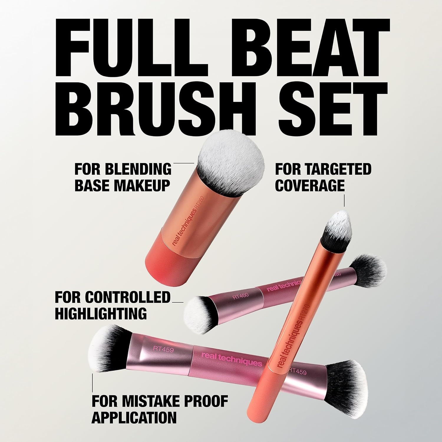 image:imageReal Techniques Full Beat Makeup Brush Set 4 Piece Brush Kit for Foundation Concealer Blush Contour Highlight amp Powder Blending Travel Set Soft UltraPlush Bristles CrueltyFreeFull Beat Makeup Brush Set
